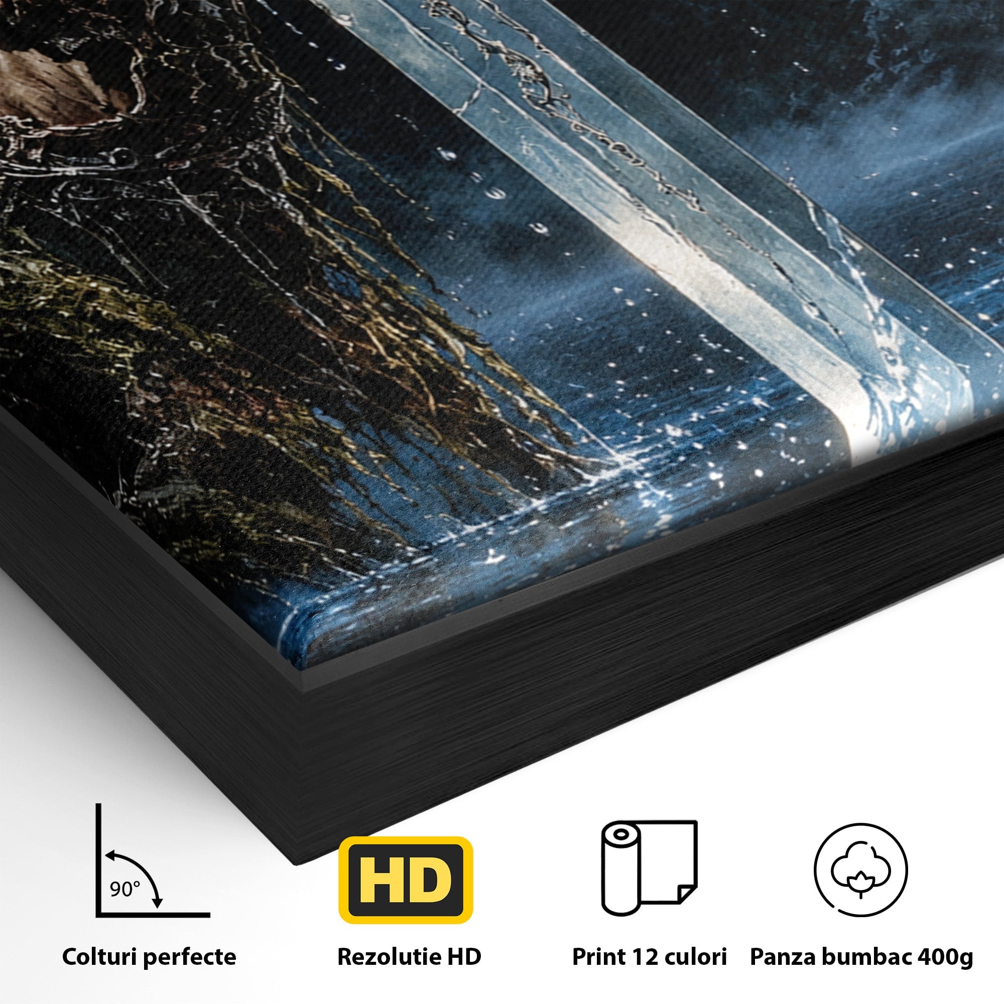 Tablou Canvas Premium LuxCanva® U1029, Mana Cu Sabie Magica, Noapte, Mister, Sabie,  Living, Culori Vibrante