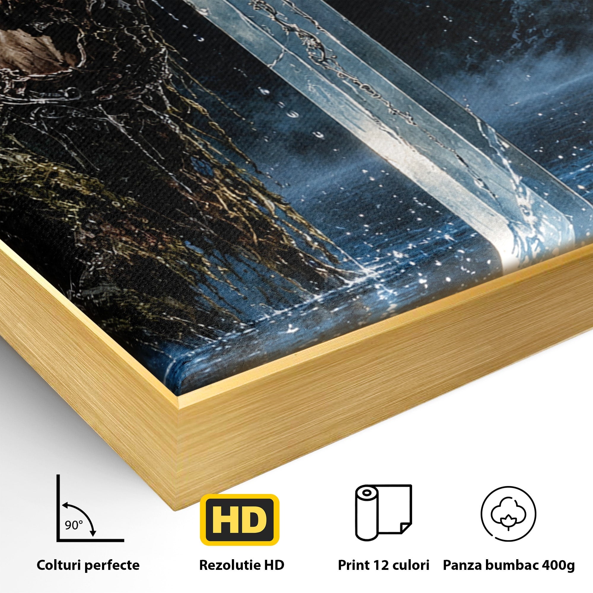 Tablou Canvas Premium LuxCanva® U1029, Mana Cu Sabie Magica, Noapte, Mister, Sabie,  Living, Culori Vibrante