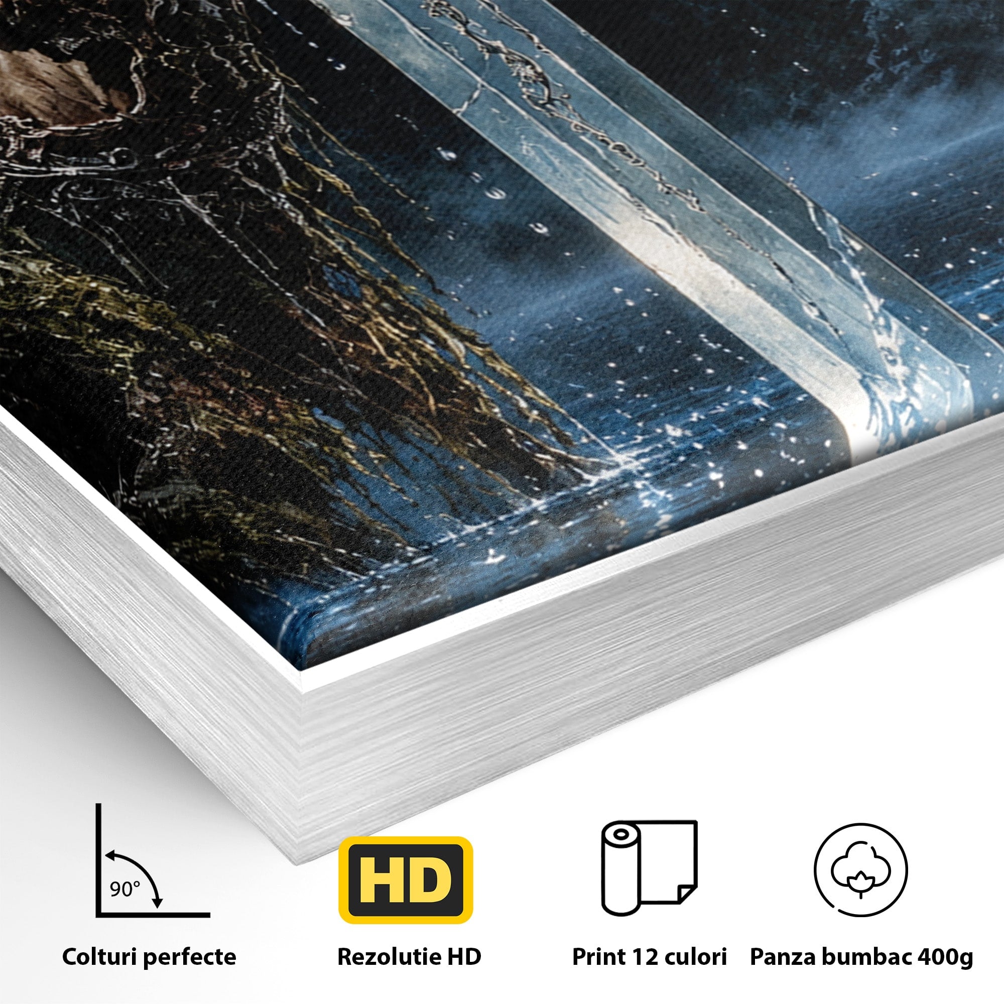 Tablou Canvas Premium LuxCanva® U1029, Mana Cu Sabie Magica, Noapte, Mister, Sabie,  Living, Culori Vibrante