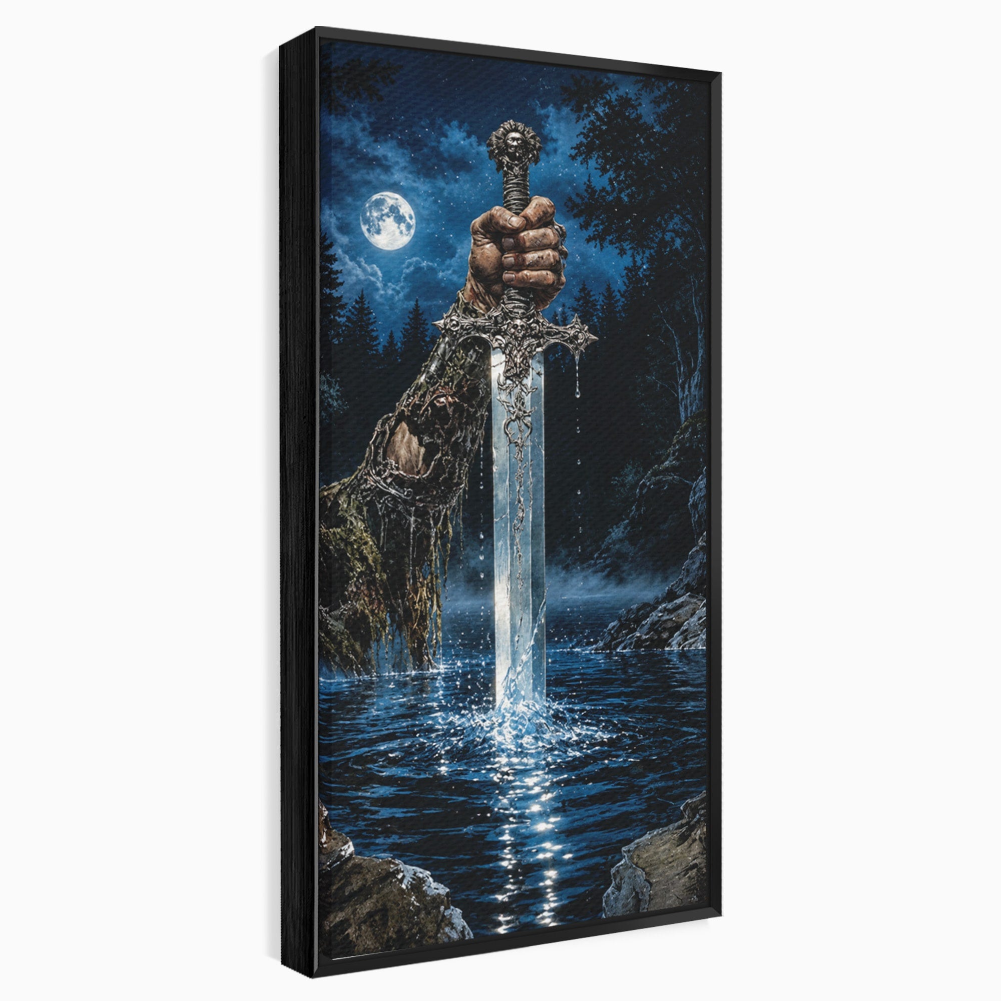 Tablou Canvas Premium LuxCanva® U1029, Mana Cu Sabie Magica, Noapte, Mister, Sabie,  Living, Culori Vibrante