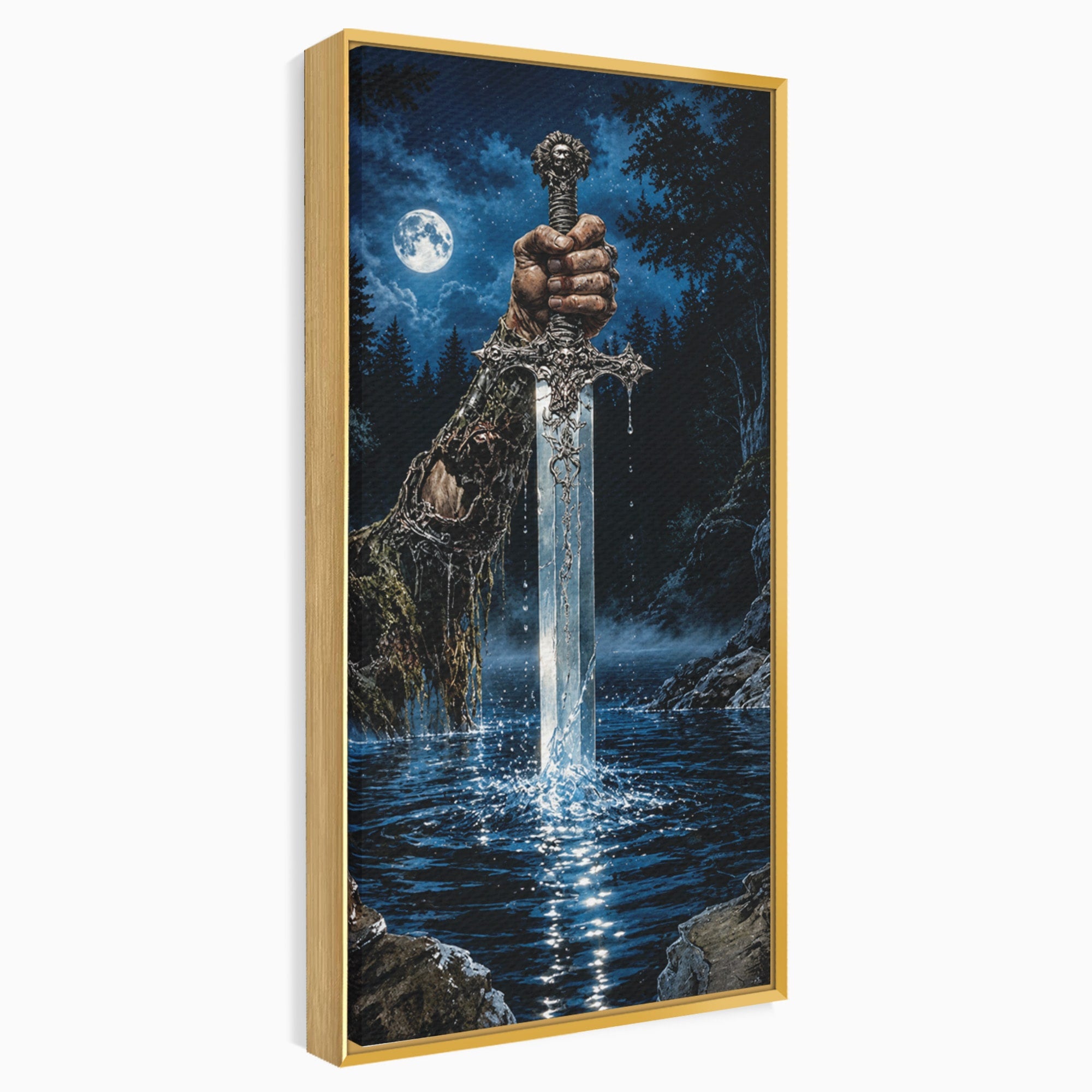 Tablou Canvas Premium LuxCanva® U1029, Mana Cu Sabie Magica, Noapte, Mister, Sabie,  Living, Culori Vibrante