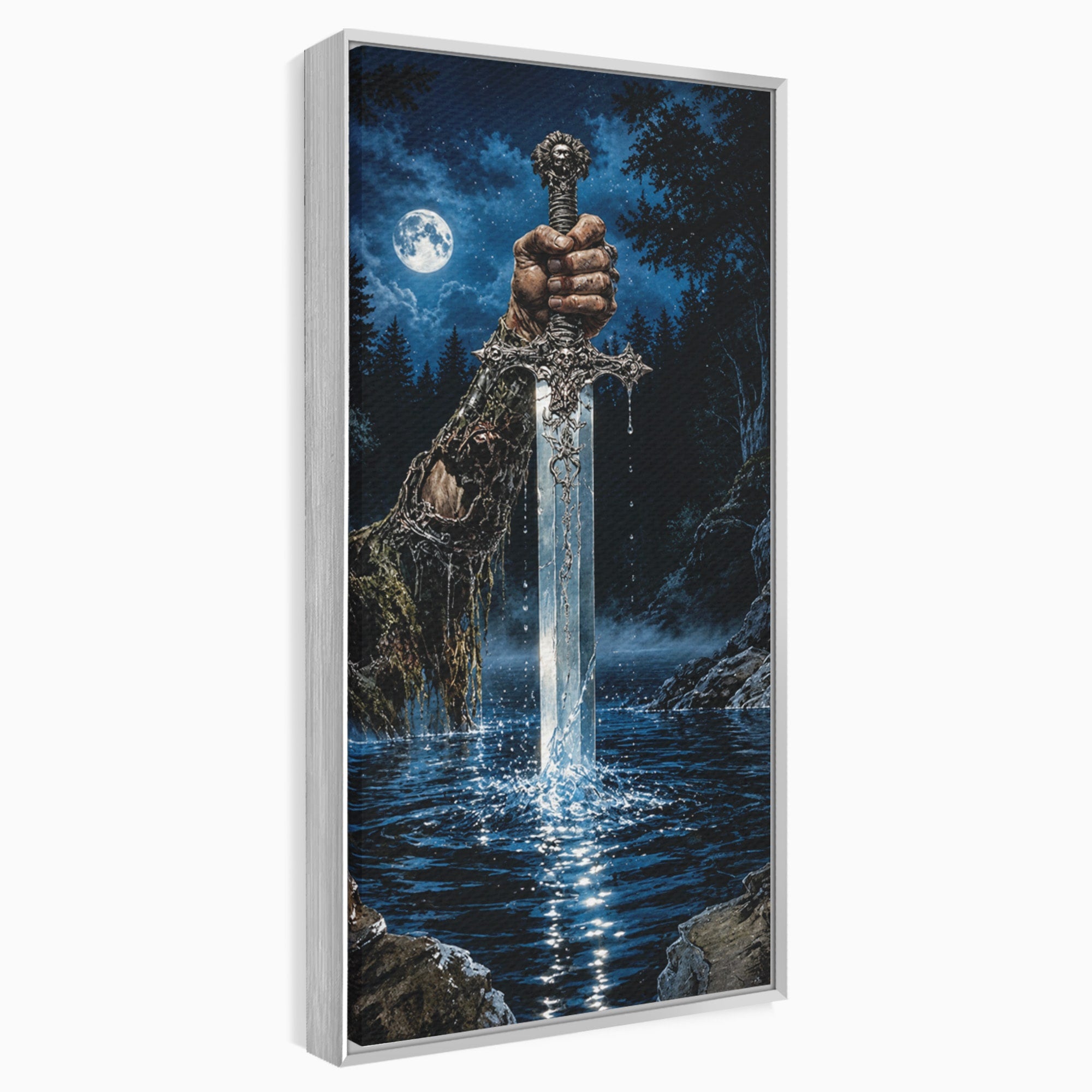 Tablou Canvas Premium LuxCanva® U1029, Mana Cu Sabie Magica, Noapte, Mister, Sabie,  Living, Culori Vibrante