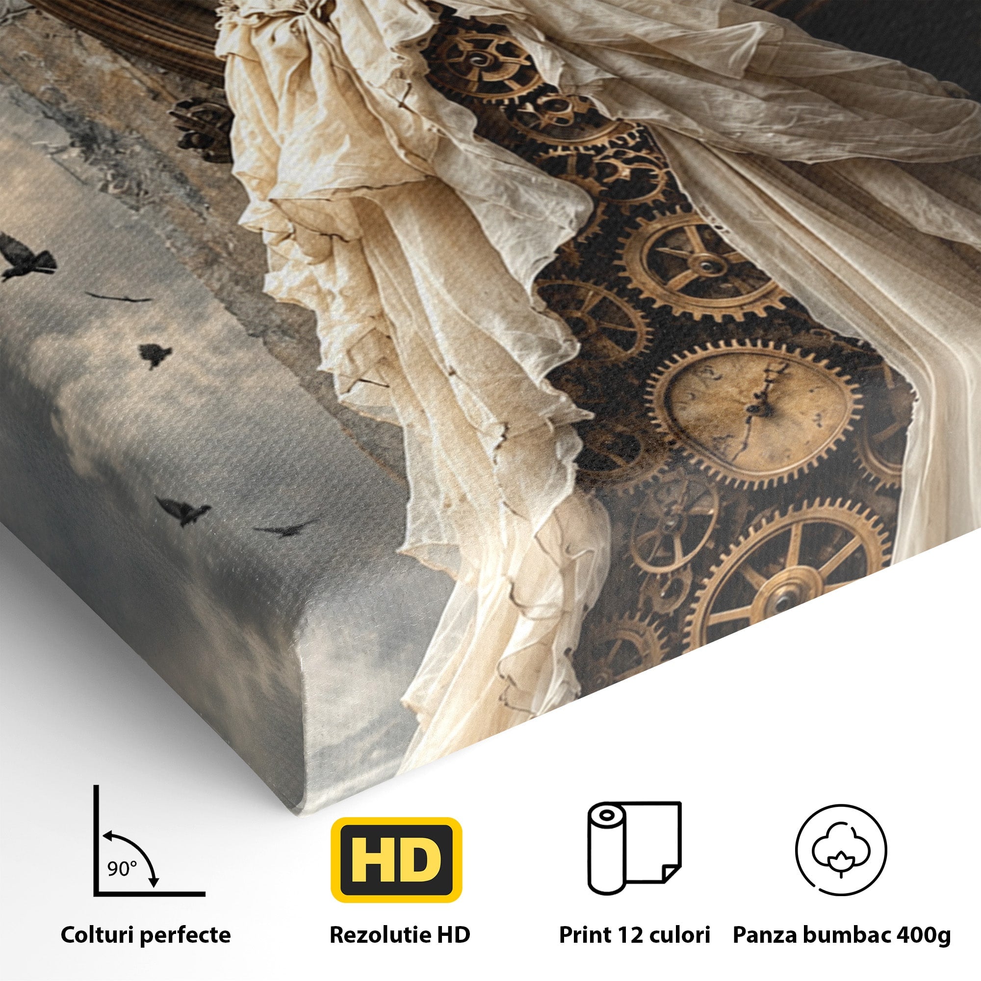 Tablou Canvas Premium LuxCanva® U1030, Femeie Si Ceasul Timpului,  Eleganta, Ceas, Nostalgie, Living, Dormitor, Culori Vibrante