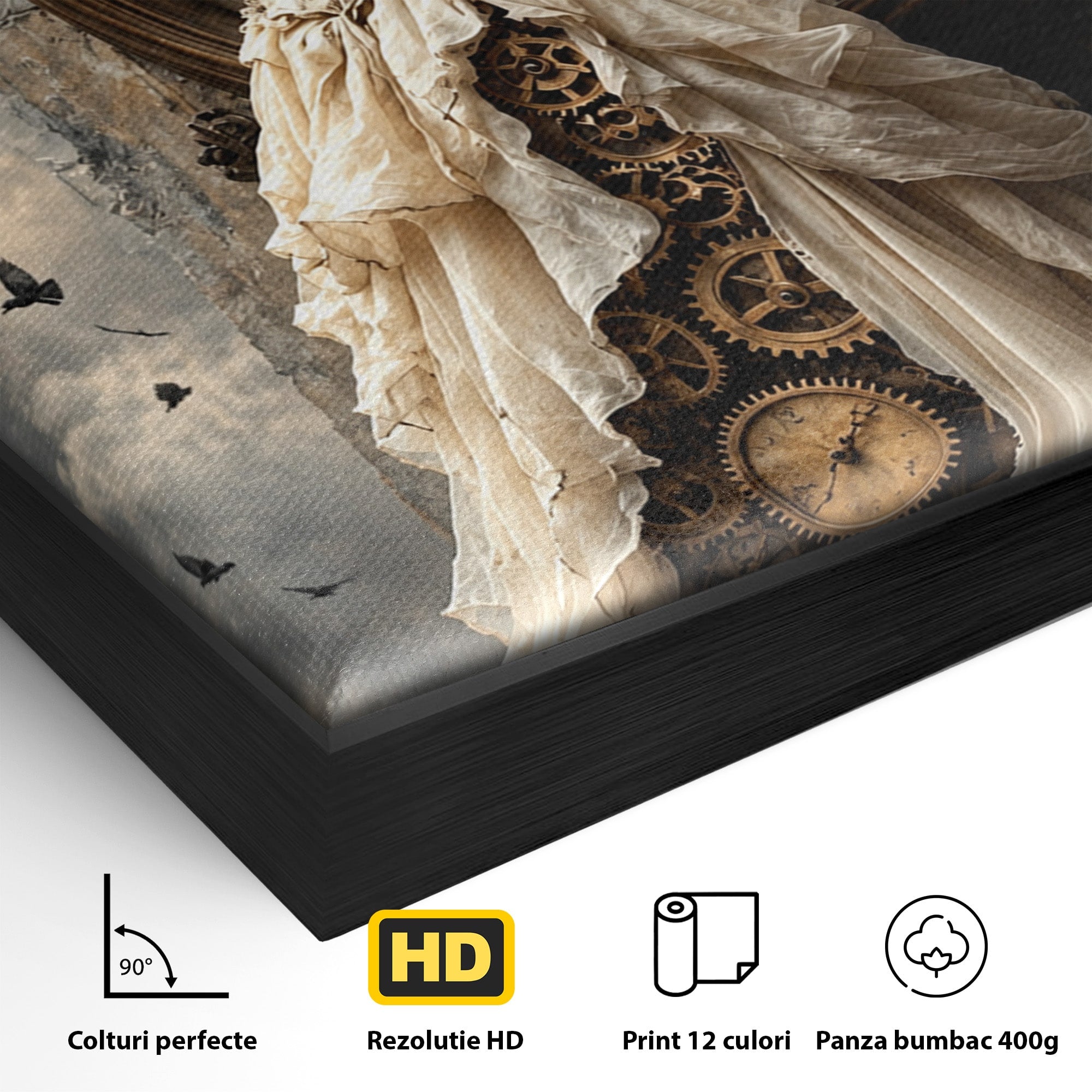 Tablou Canvas Premium LuxCanva® U1030, Femeie Si Ceasul Timpului,  Eleganta, Ceas, Nostalgie, Living, Dormitor, Culori Vibrante