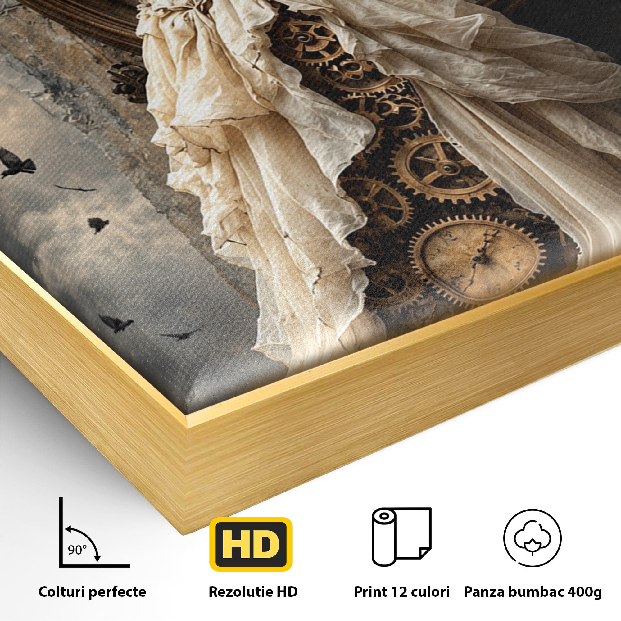 Tablou Canvas Premium LuxCanva® U1030, Femeie Si Ceasul Timpului,  Eleganta, Ceas, Nostalgie, Living, Dormitor, Culori Vibrante