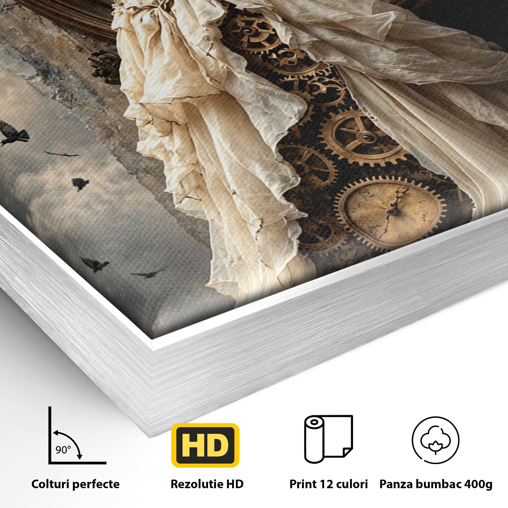 Tablou Canvas Premium LuxCanva® U1030, Femeie Si Ceasul Timpului,  Eleganta, Ceas, Nostalgie, Living, Dormitor, Culori Vibrante