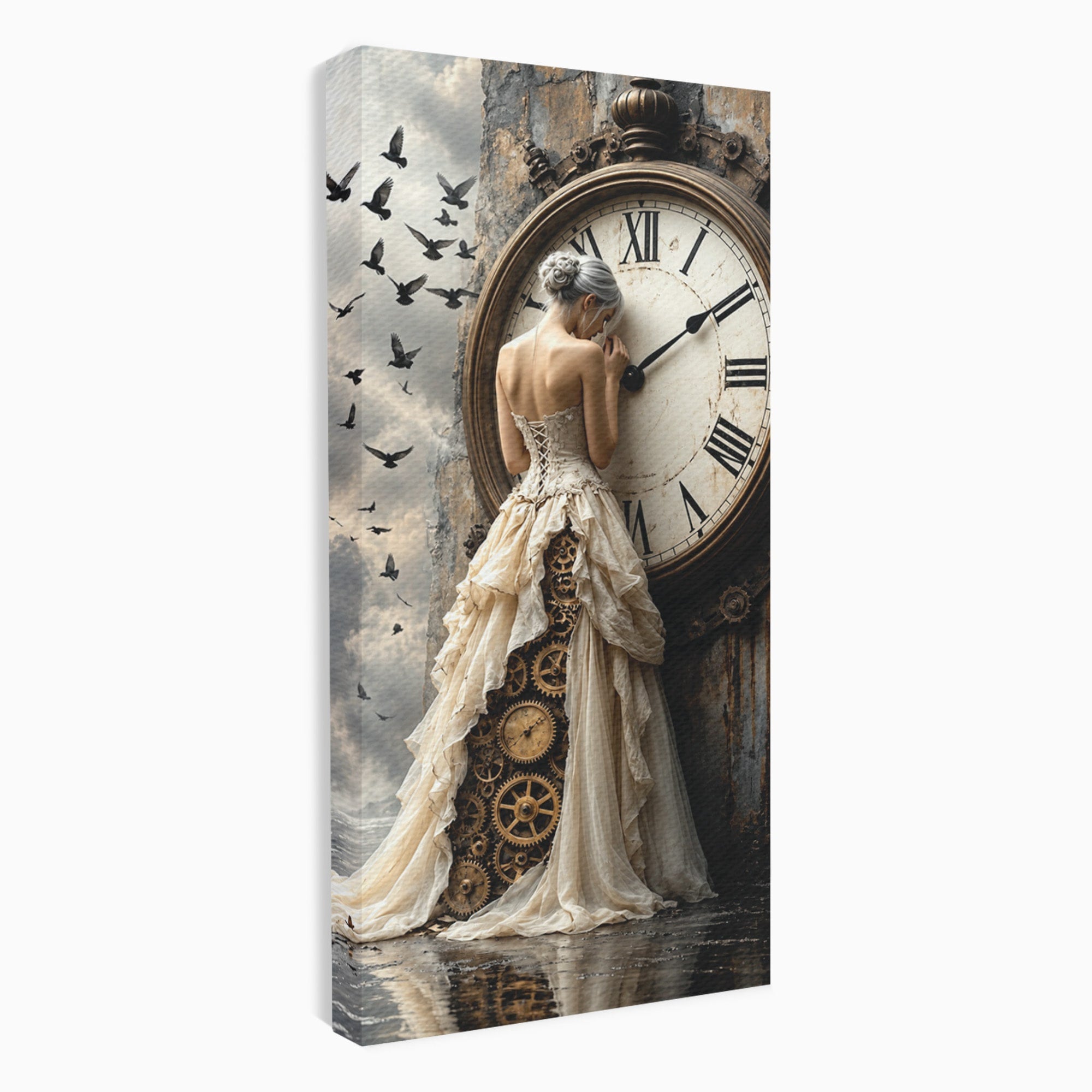 Tablou Canvas Premium LuxCanva® U1030, Femeie Si Ceasul Timpului,  Eleganta, Ceas, Nostalgie, Living, Dormitor, Culori Vibrante