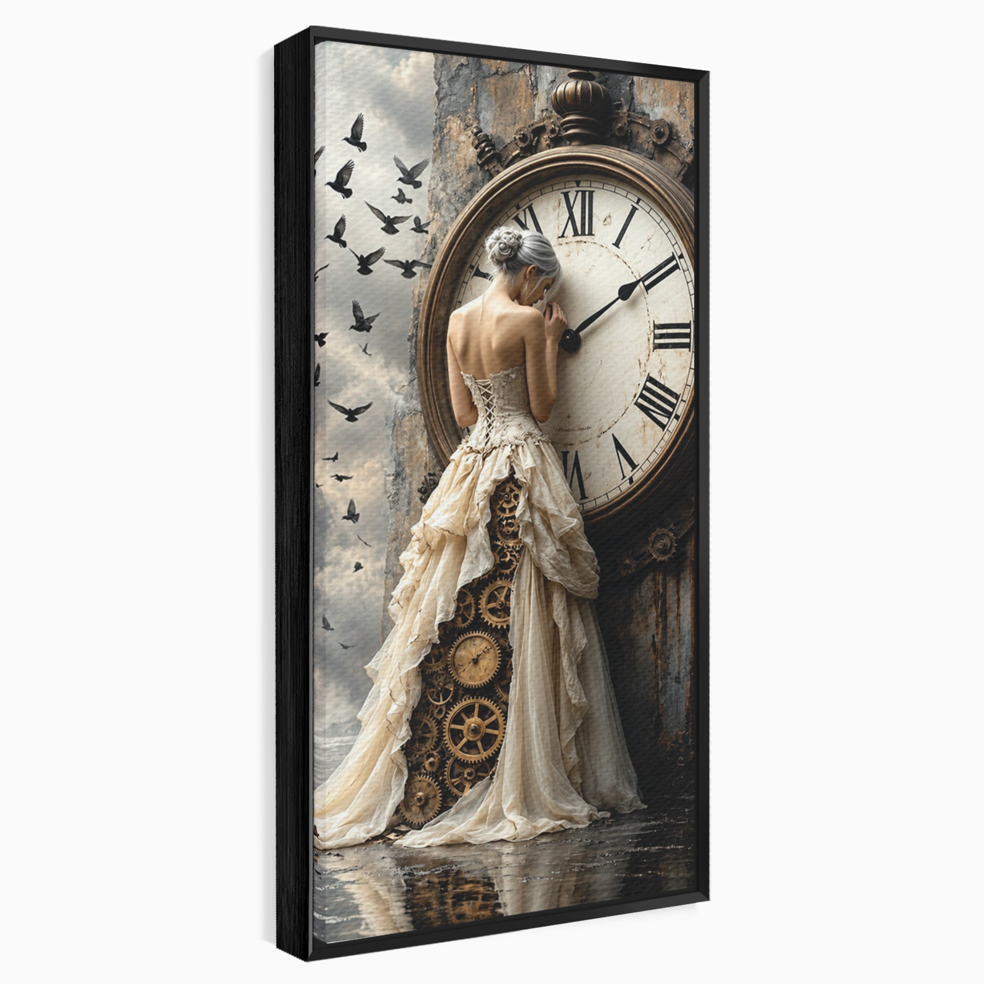 Tablou Canvas Premium LuxCanva® U1030, Femeie Si Ceasul Timpului,  Eleganta, Ceas, Nostalgie, Living, Dormitor, Culori Vibrante