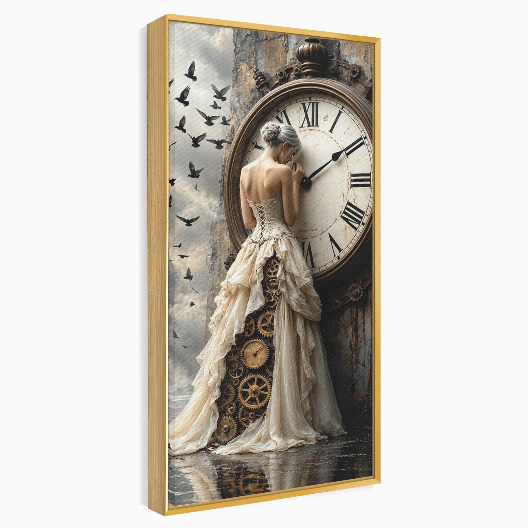 Tablou Canvas Premium LuxCanva® U1030, Femeie Si Ceasul Timpului,  Eleganta, Ceas, Nostalgie, Living, Dormitor, Culori Vibrante