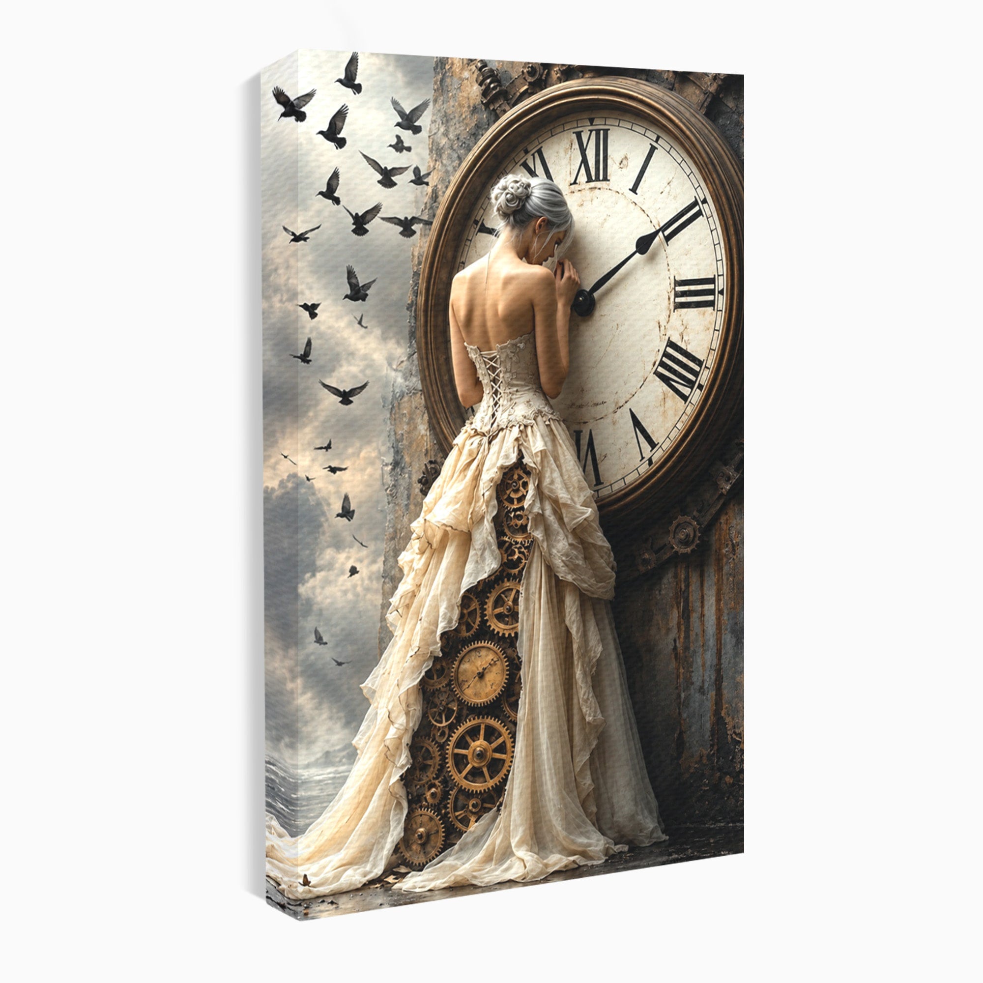 Tablou Canvas Premium LuxCanva® U1030, Femeie Si Ceasul Timpului,  Eleganta, Ceas, Nostalgie, Living, Dormitor, Culori Vibrante