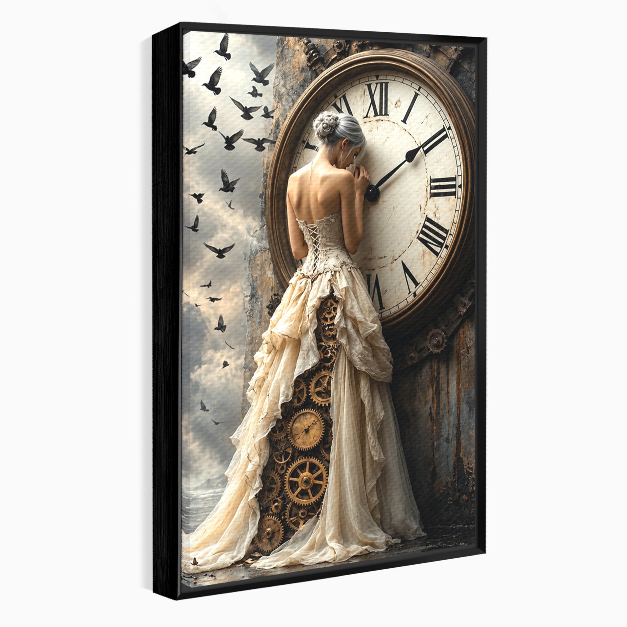 Tablou Canvas Premium LuxCanva® U1030, Femeie Si Ceasul Timpului,  Eleganta, Ceas, Nostalgie, Living, Dormitor, Culori Vibrante
