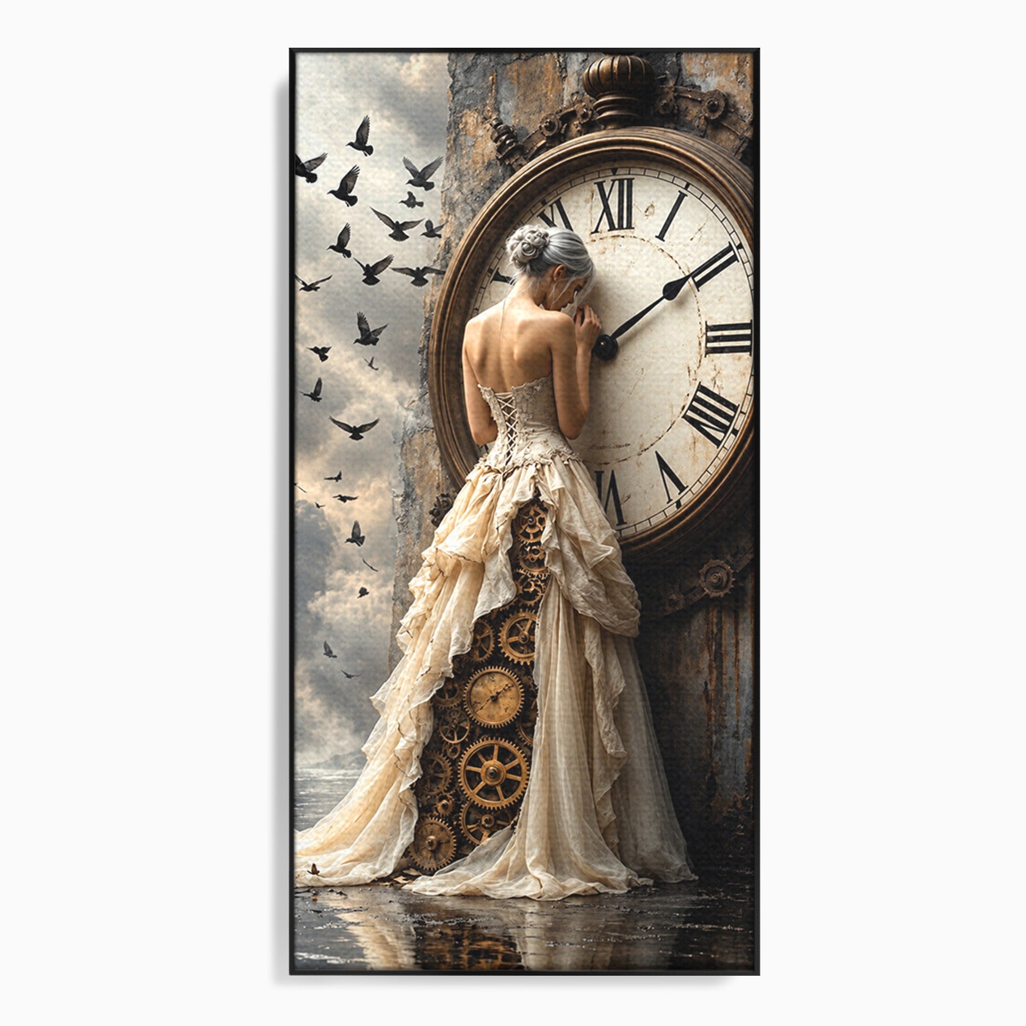 Tablou Canvas Premium LuxCanva® U1030, Femeie Si Ceasul Timpului,  Eleganta, Ceas, Nostalgie, Living, Dormitor, Culori Vibrante