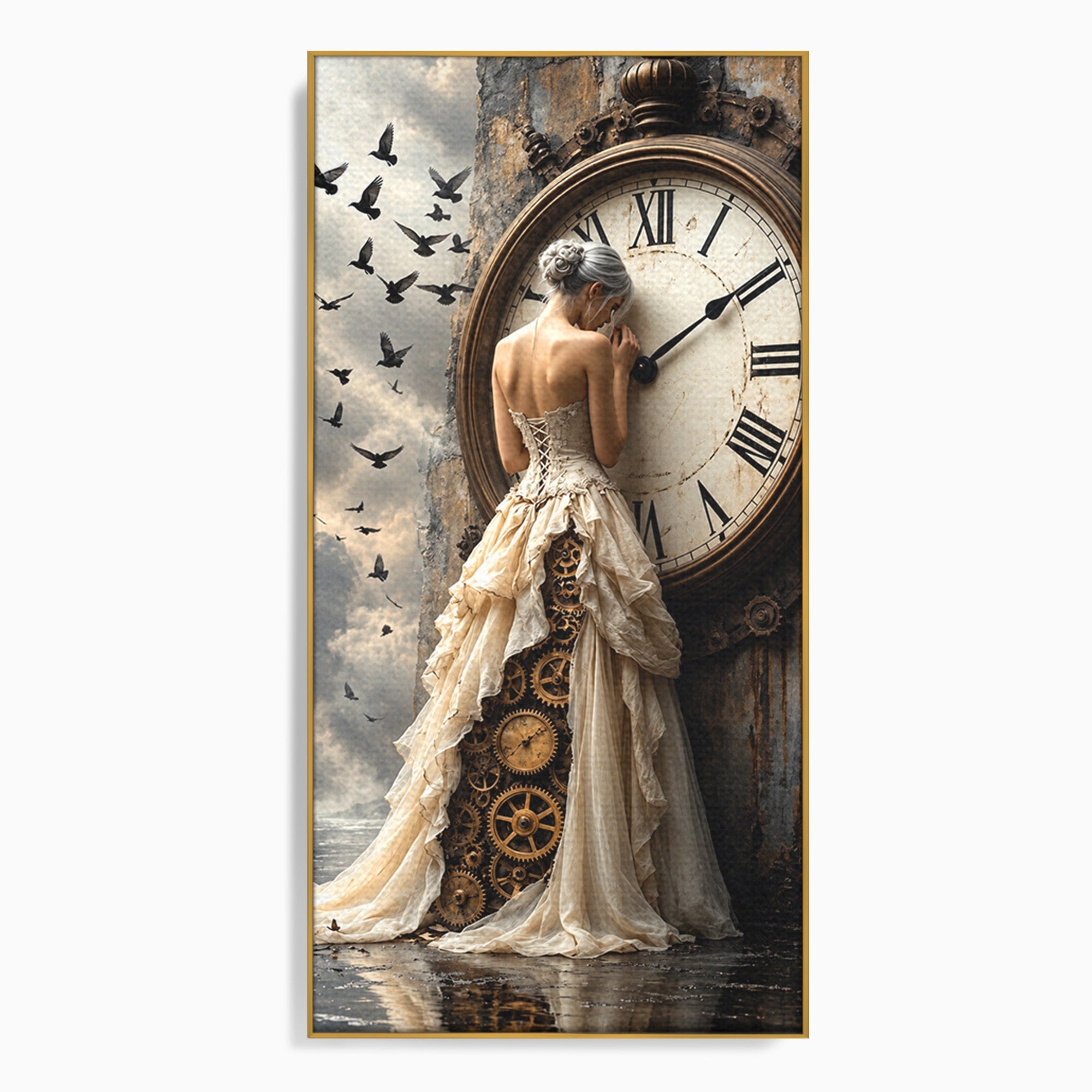 Tablou Canvas Premium LuxCanva® U1030, Femeie Si Ceasul Timpului,  Eleganta, Ceas, Nostalgie, Living, Dormitor, Culori Vibrante
