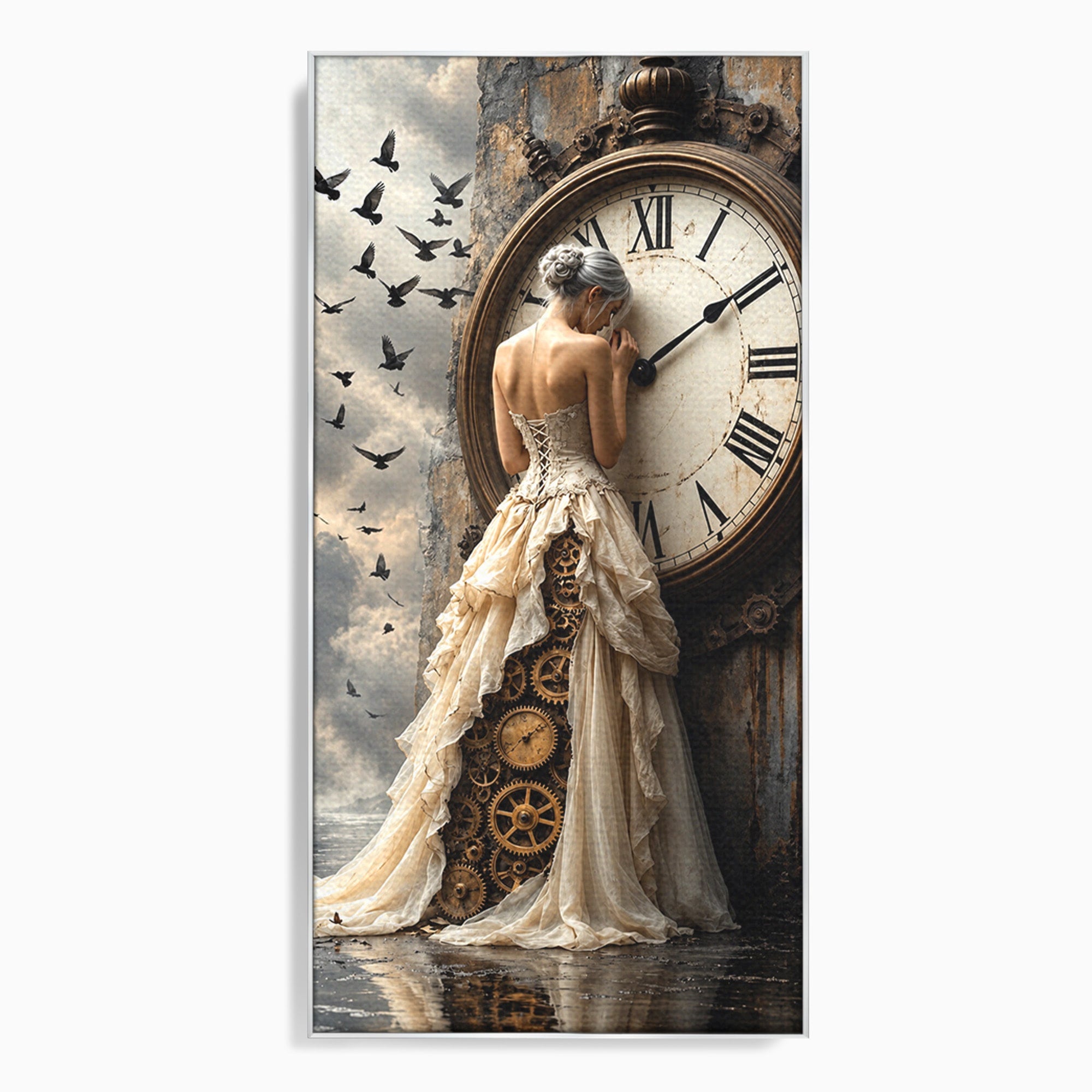 Tablou Canvas Premium LuxCanva® U1030, Femeie Si Ceasul Timpului,  Eleganta, Ceas, Nostalgie, Living, Dormitor, Culori Vibrante