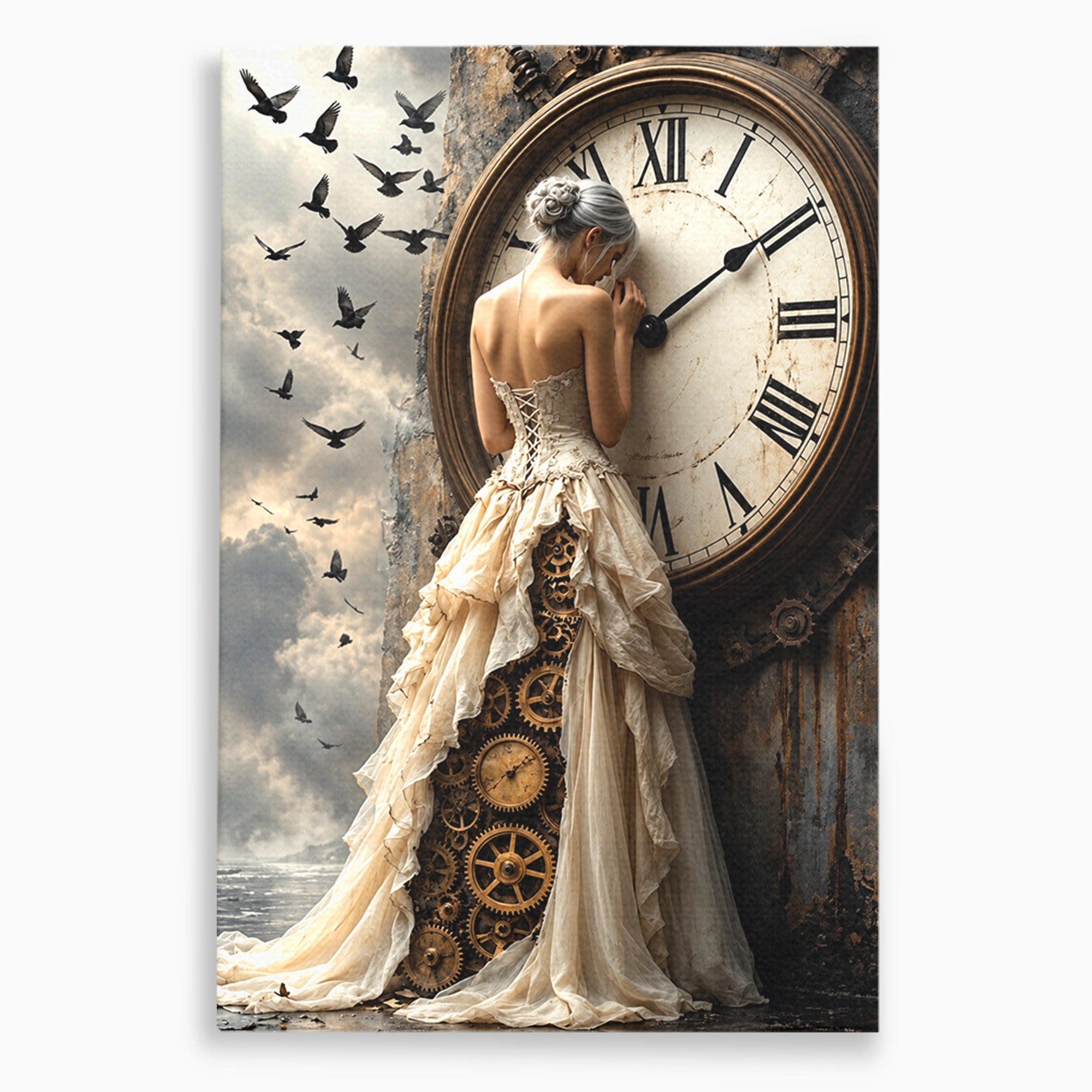 Tablou Canvas Premium LuxCanva® U1030, Femeie Si Ceasul Timpului,  Eleganta, Ceas, Nostalgie, Living, Dormitor, Culori Vibrante