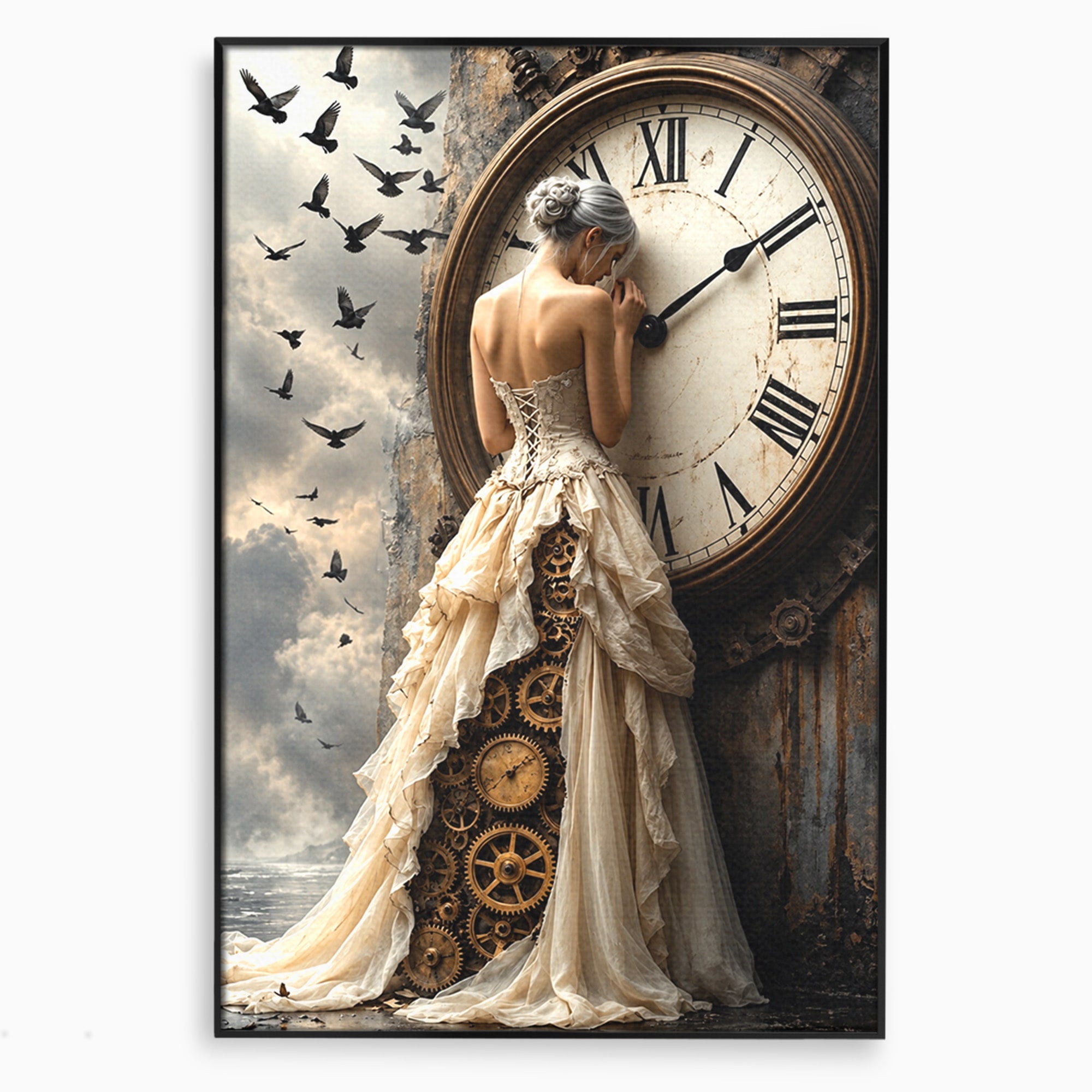 Tablou Canvas Premium LuxCanva® U1030, Femeie Si Ceasul Timpului,  Eleganta, Ceas, Nostalgie, Living, Dormitor, Culori Vibrante
