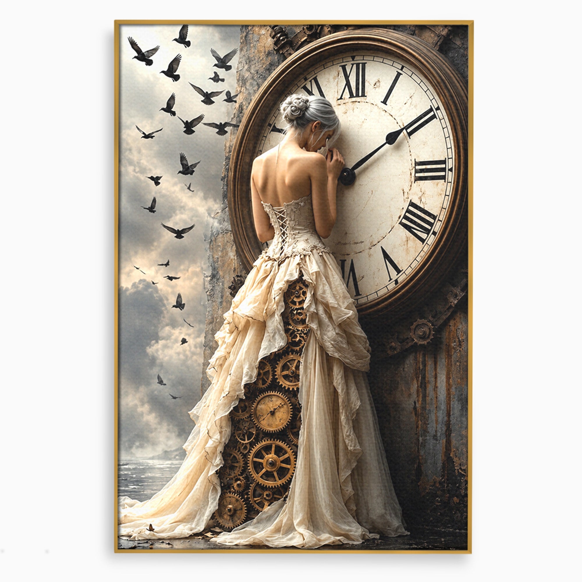 Tablou Canvas Premium LuxCanva® U1030, Femeie Si Ceasul Timpului,  Eleganta, Ceas, Nostalgie, Living, Dormitor, Culori Vibrante