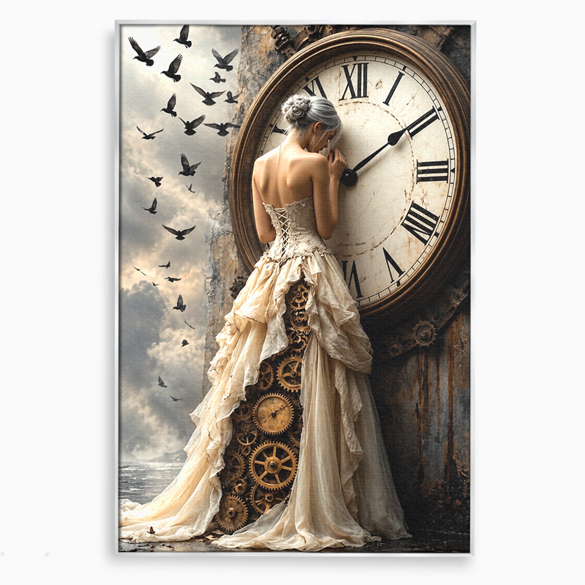 Tablou Canvas Premium LuxCanva® U1030, Femeie Si Ceasul Timpului,  Eleganta, Ceas, Nostalgie, Living, Dormitor, Culori Vibrante