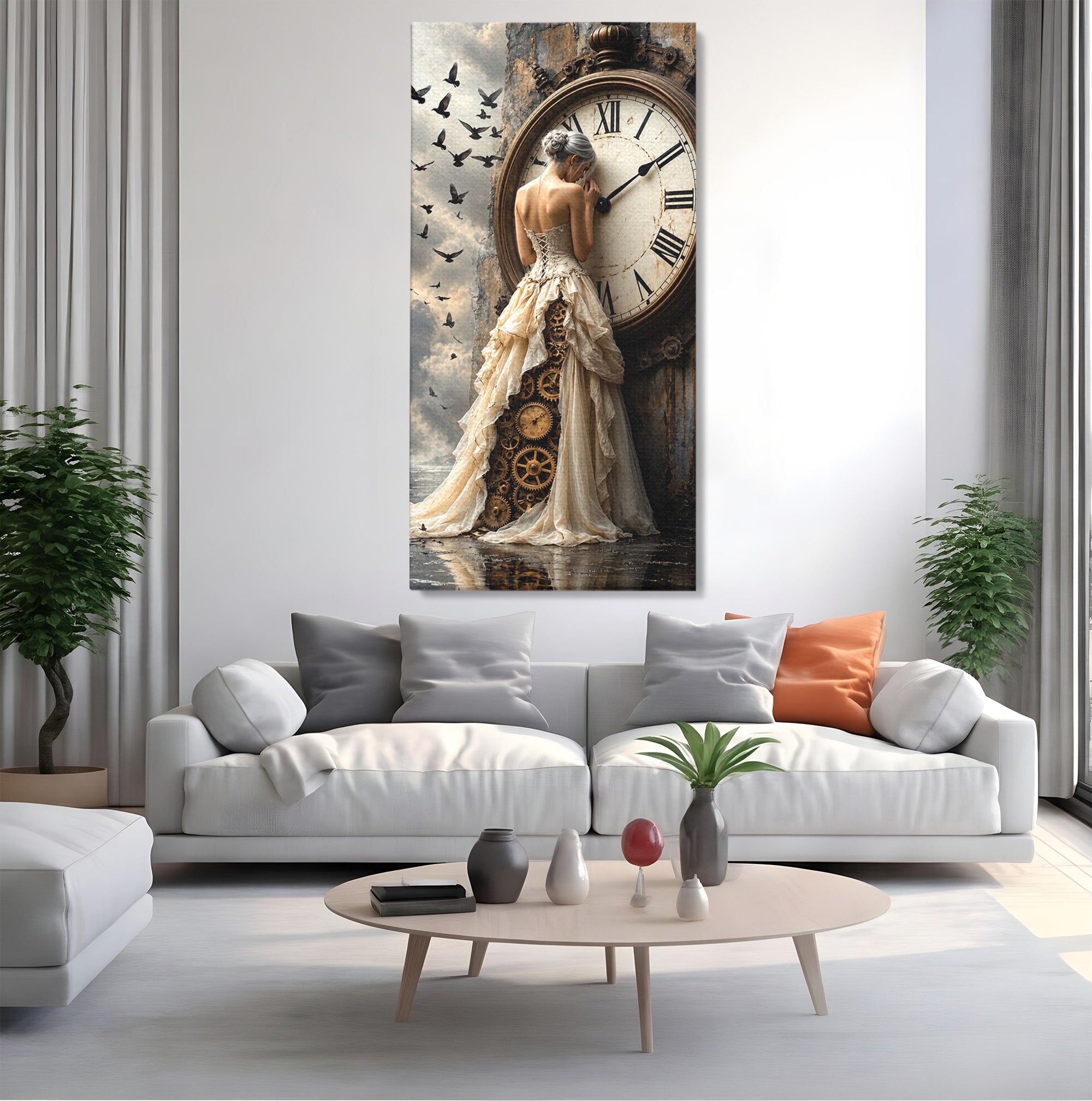 Tablou Canvas Premium LuxCanva® U1030, Femeie Si Ceasul Timpului,  Eleganta, Ceas, Nostalgie, Living, Dormitor, Culori Vibrante