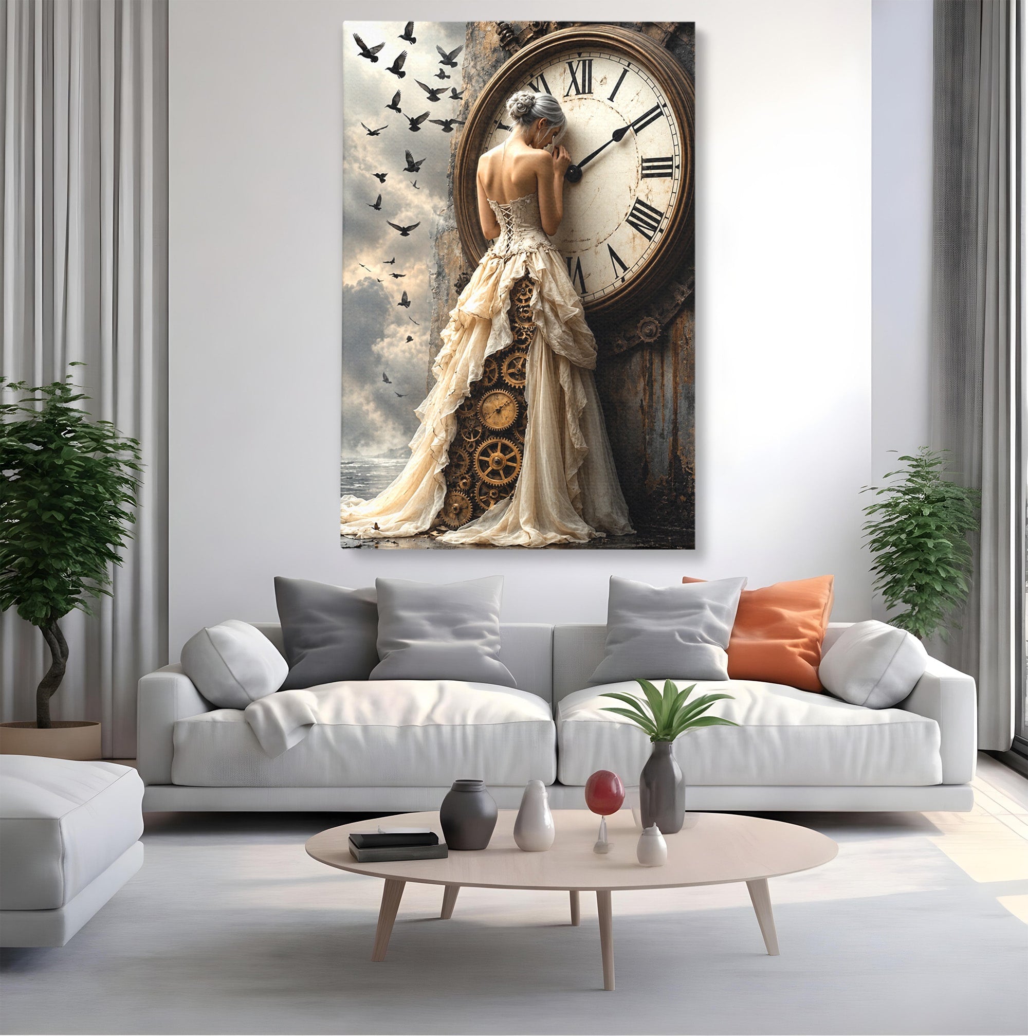 Tablou Canvas Premium LuxCanva® U1030, Femeie Si Ceasul Timpului,  Eleganta, Ceas, Nostalgie, Living, Dormitor, Culori Vibrante