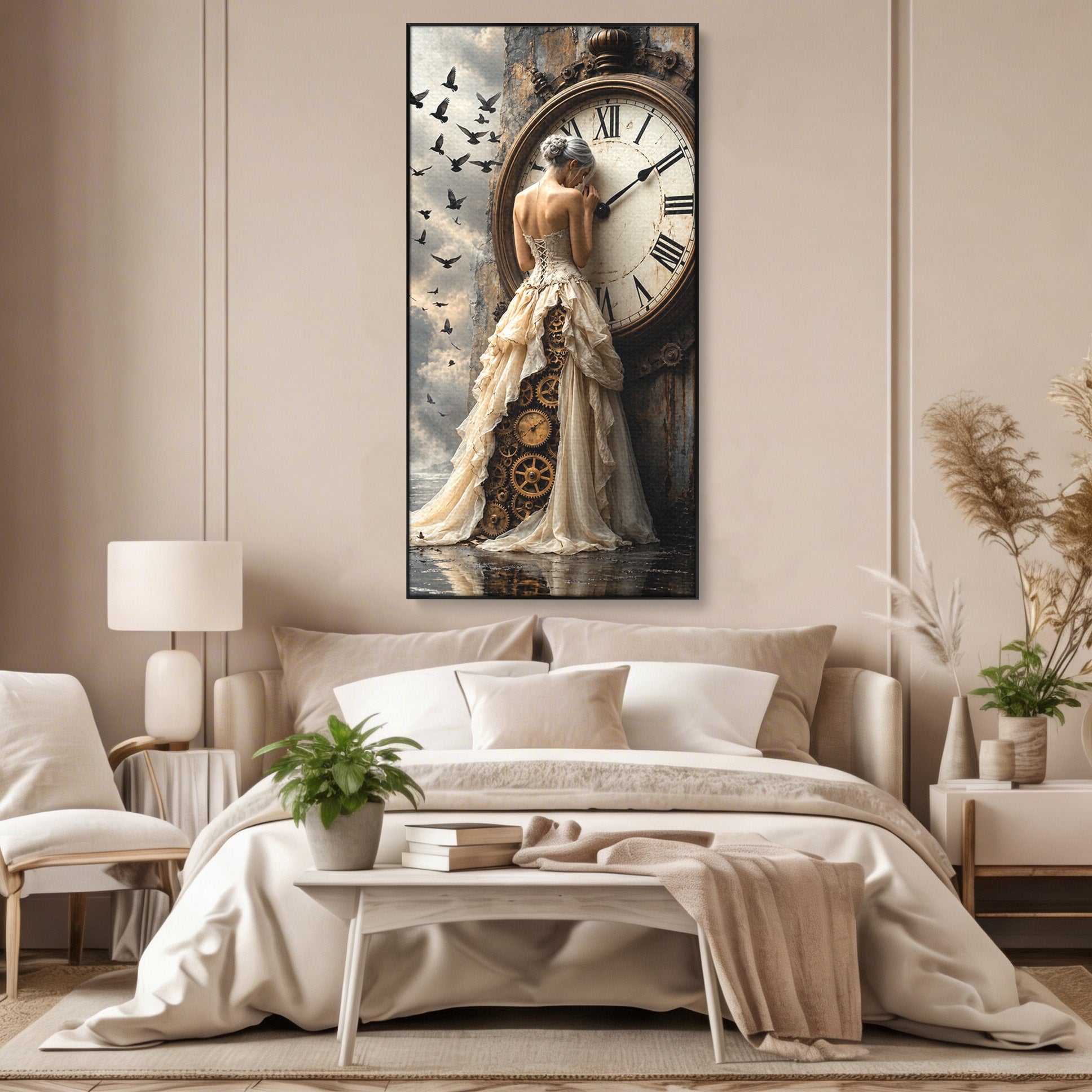 Tablou Canvas Premium LuxCanva® U1030, Femeie Si Ceasul Timpului,  Eleganta, Ceas, Nostalgie, Living, Dormitor, Culori Vibrante