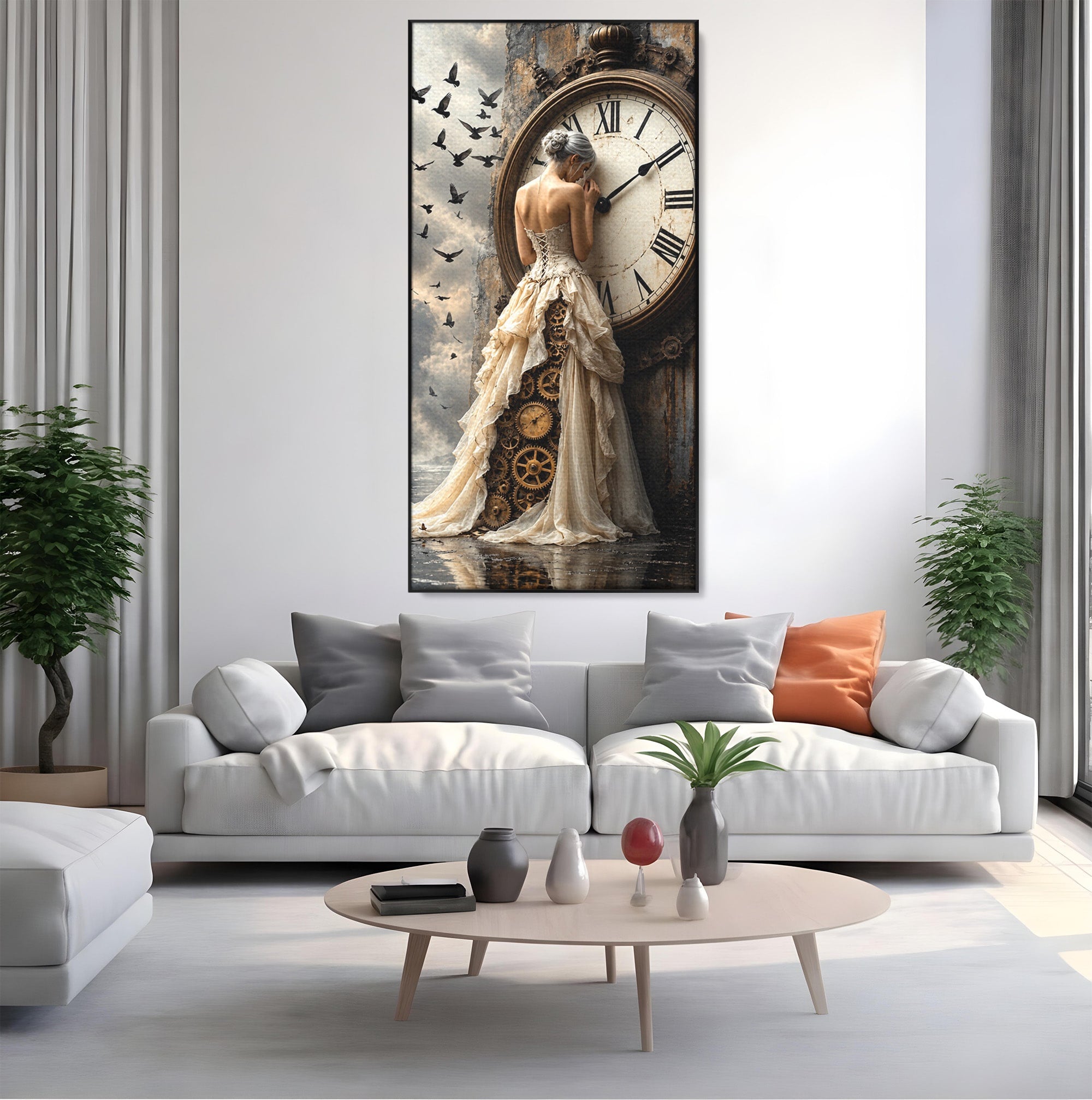 Tablou Canvas Premium LuxCanva® U1030, Femeie Si Ceasul Timpului,  Eleganta, Ceas, Nostalgie, Living, Dormitor, Culori Vibrante