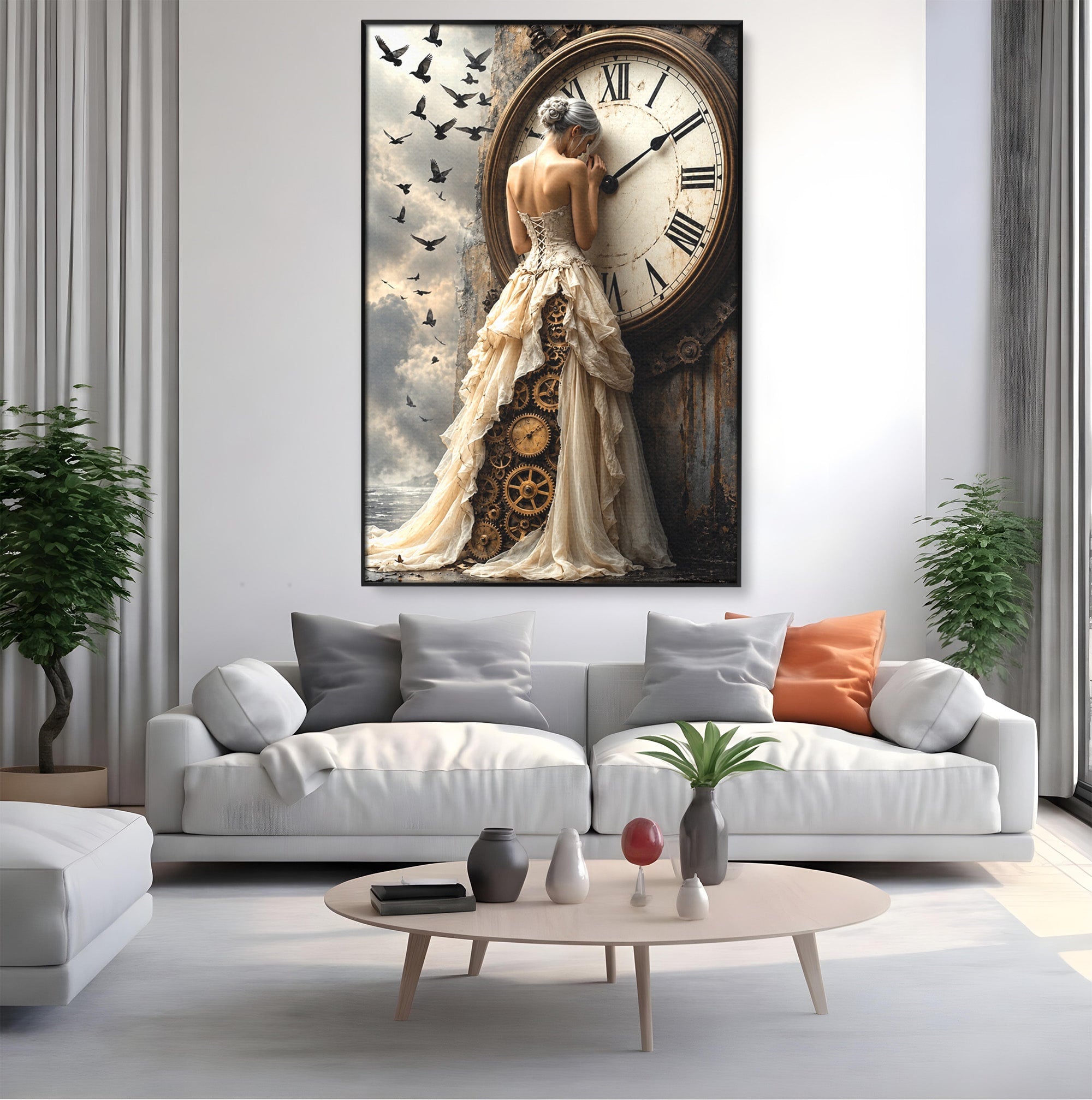 Tablou Canvas Premium LuxCanva® U1030, Femeie Si Ceasul Timpului,  Eleganta, Ceas, Nostalgie, Living, Dormitor, Culori Vibrante
