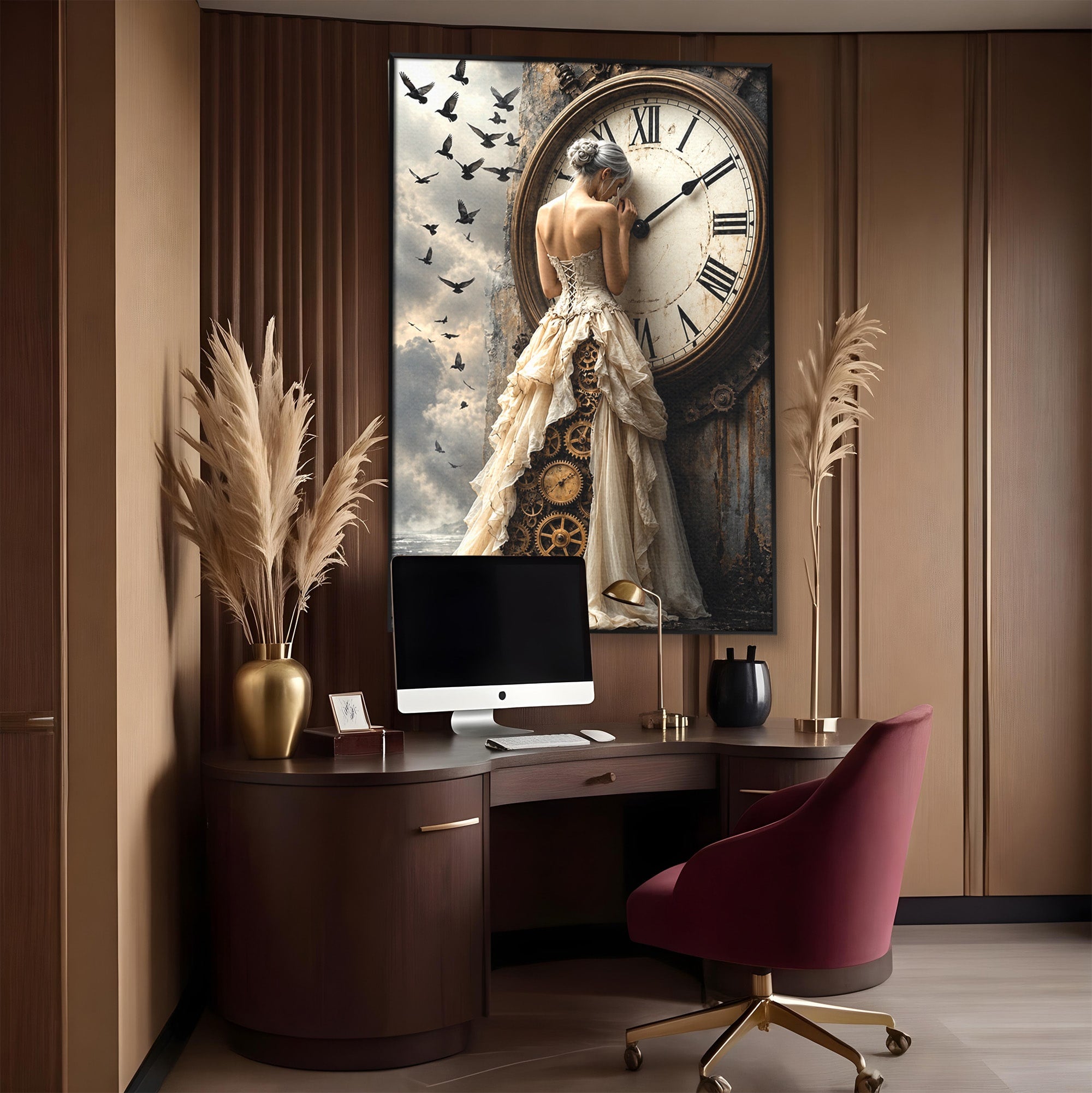 Tablou Canvas Premium LuxCanva® U1030, Femeie Si Ceasul Timpului,  Eleganta, Ceas, Nostalgie, Living, Dormitor, Culori Vibrante