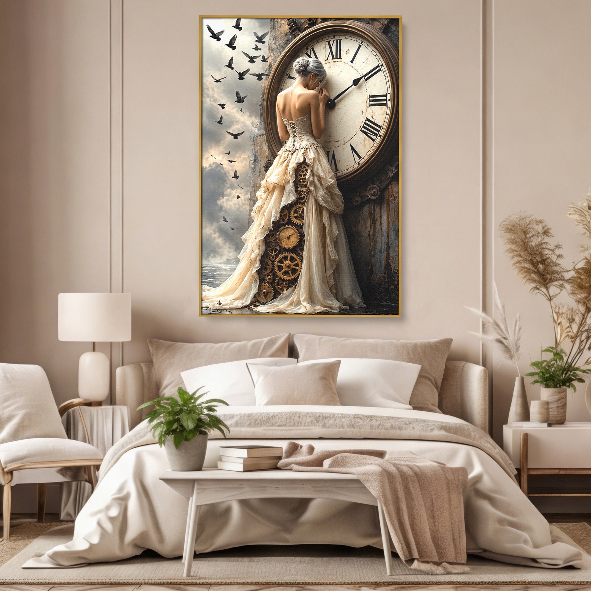 Tablou Canvas Premium LuxCanva® U1030, Femeie Si Ceasul Timpului,  Eleganta, Ceas, Nostalgie, Living, Dormitor, Culori Vibrante
