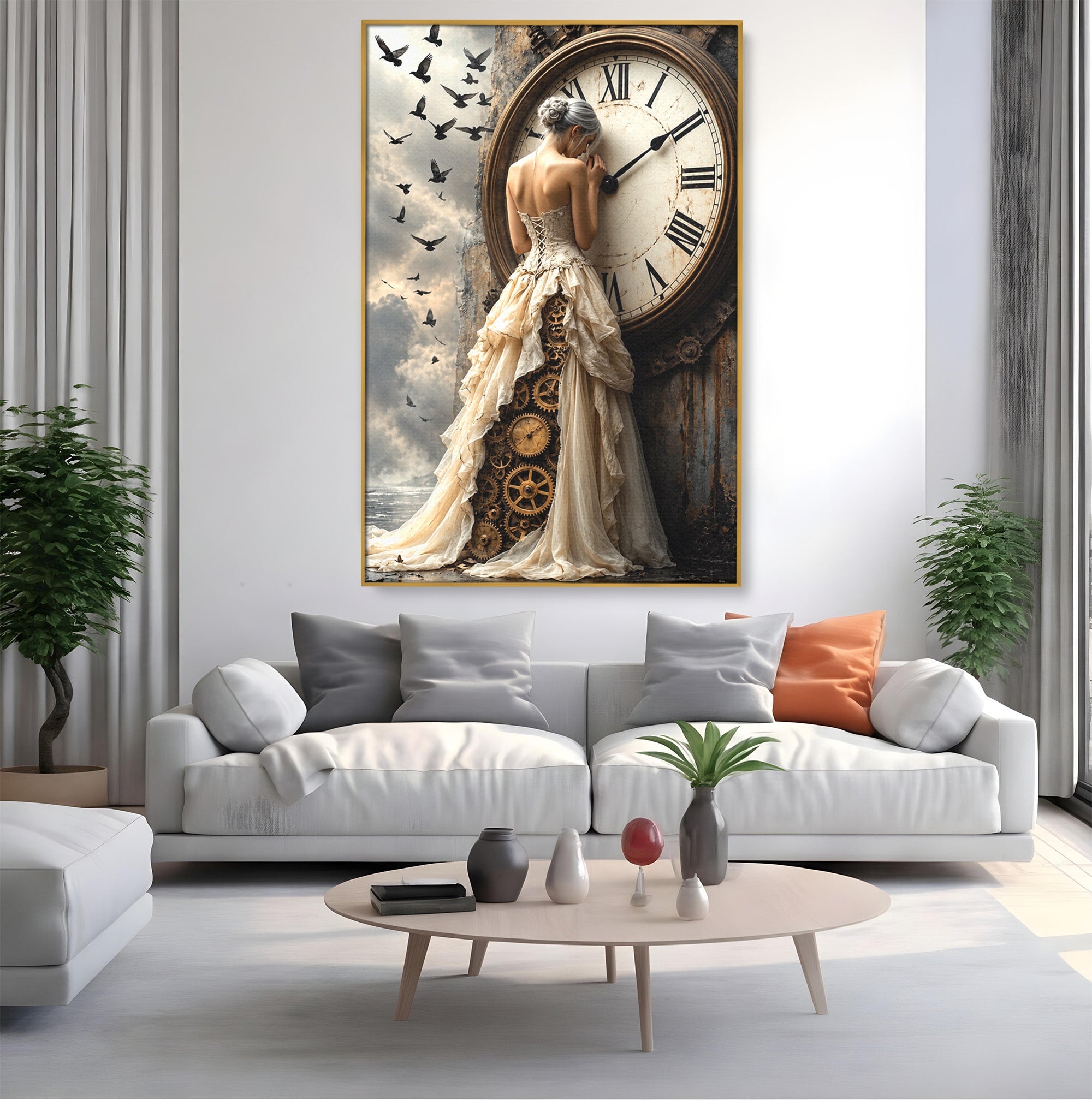 Tablou Canvas Premium LuxCanva® U1030, Femeie Si Ceasul Timpului,  Eleganta, Ceas, Nostalgie, Living, Dormitor, Culori Vibrante