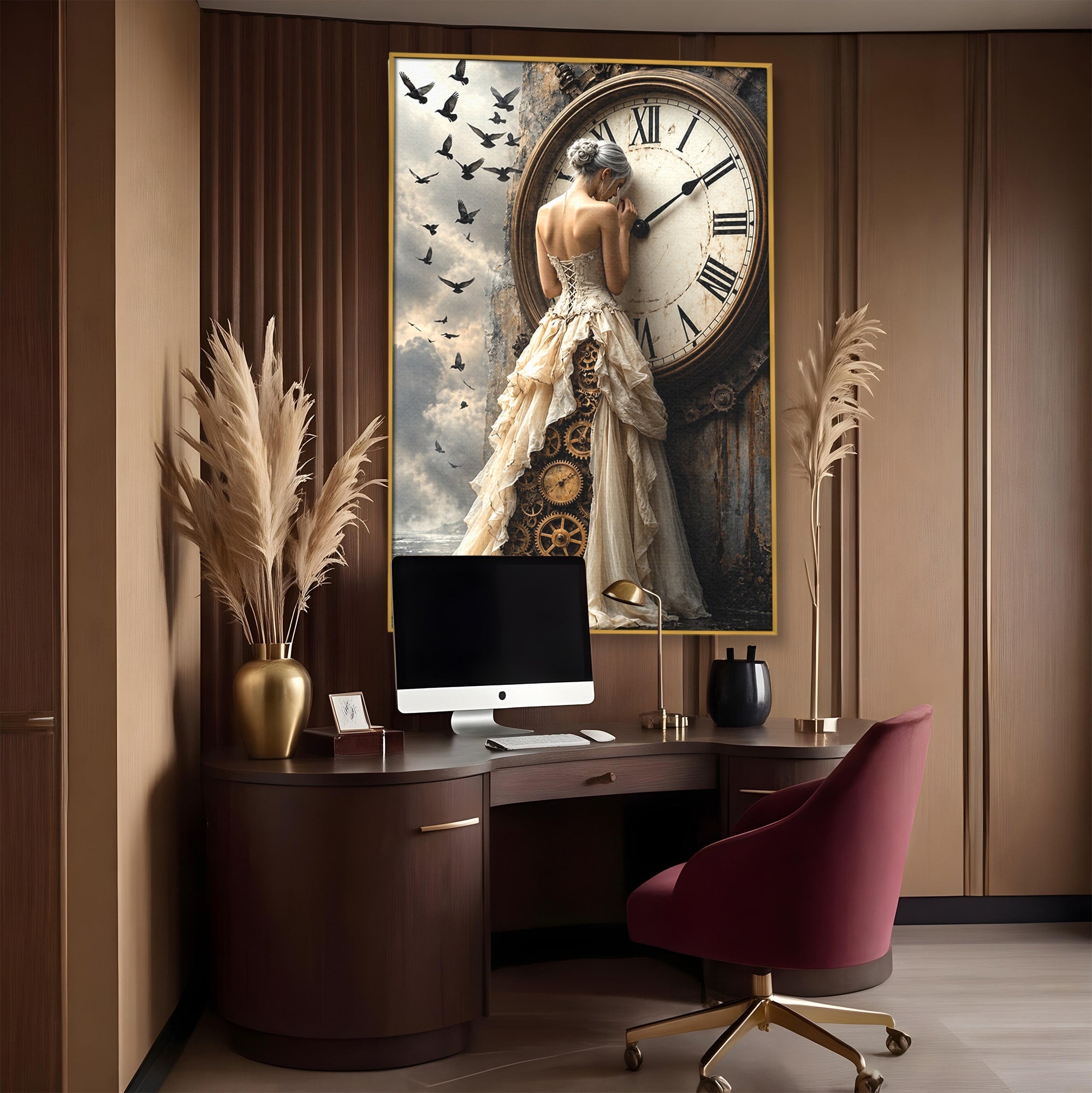 Tablou Canvas Premium LuxCanva® U1030, Femeie Si Ceasul Timpului,  Eleganta, Ceas, Nostalgie, Living, Dormitor, Culori Vibrante