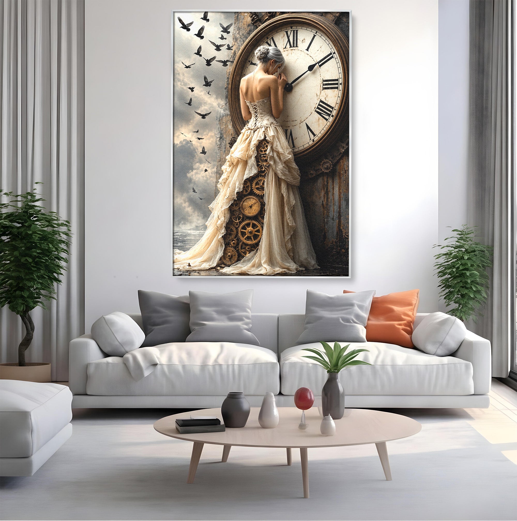 Tablou Canvas Premium LuxCanva® U1030, Femeie Si Ceasul Timpului,  Eleganta, Ceas, Nostalgie, Living, Dormitor, Culori Vibrante