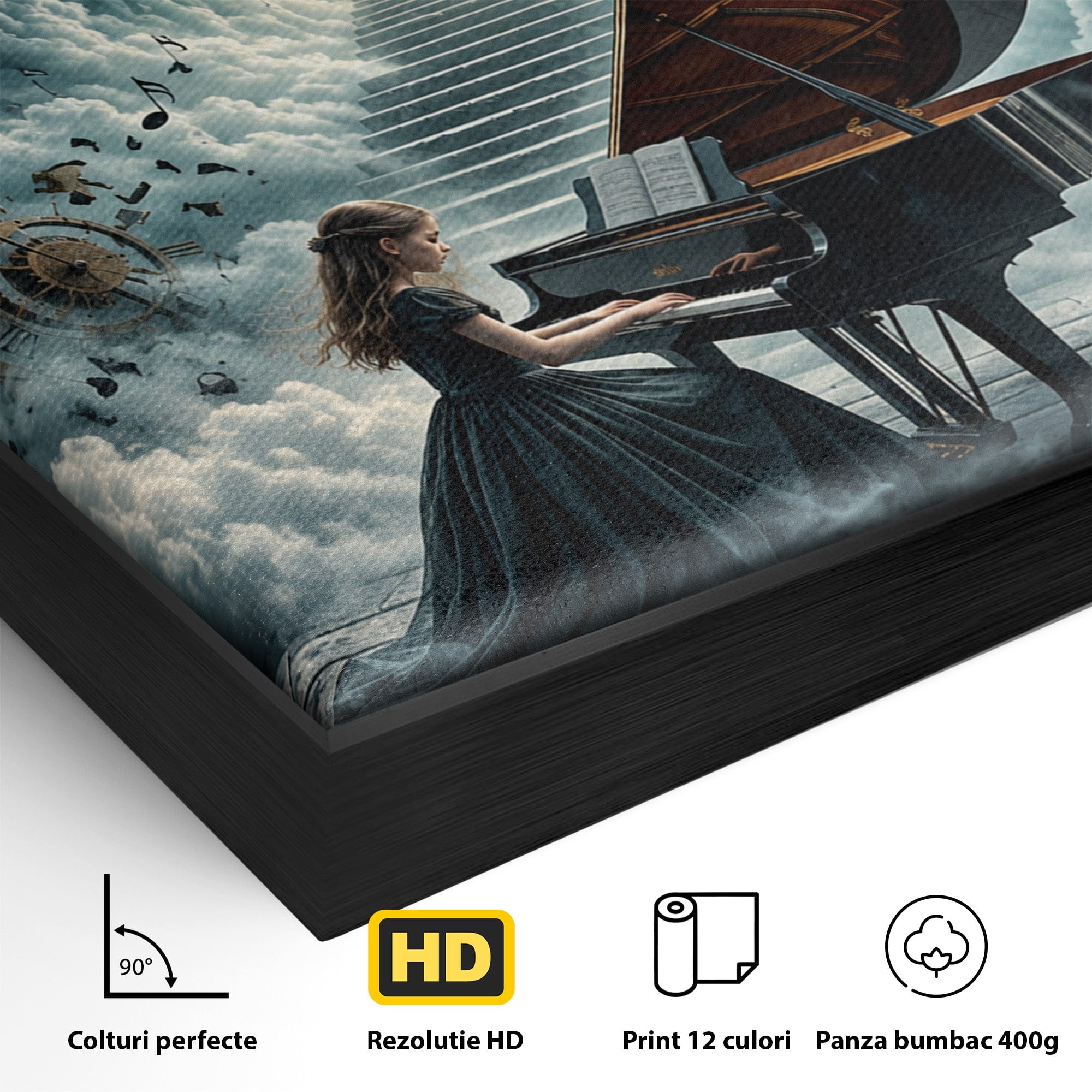 Tablou Canvas Premium LuxCanva® U1031, Pianista In Paradis, Fantezie, Nori, Muzica, Arta, Pian, Living, Vis, Culori Vibrante