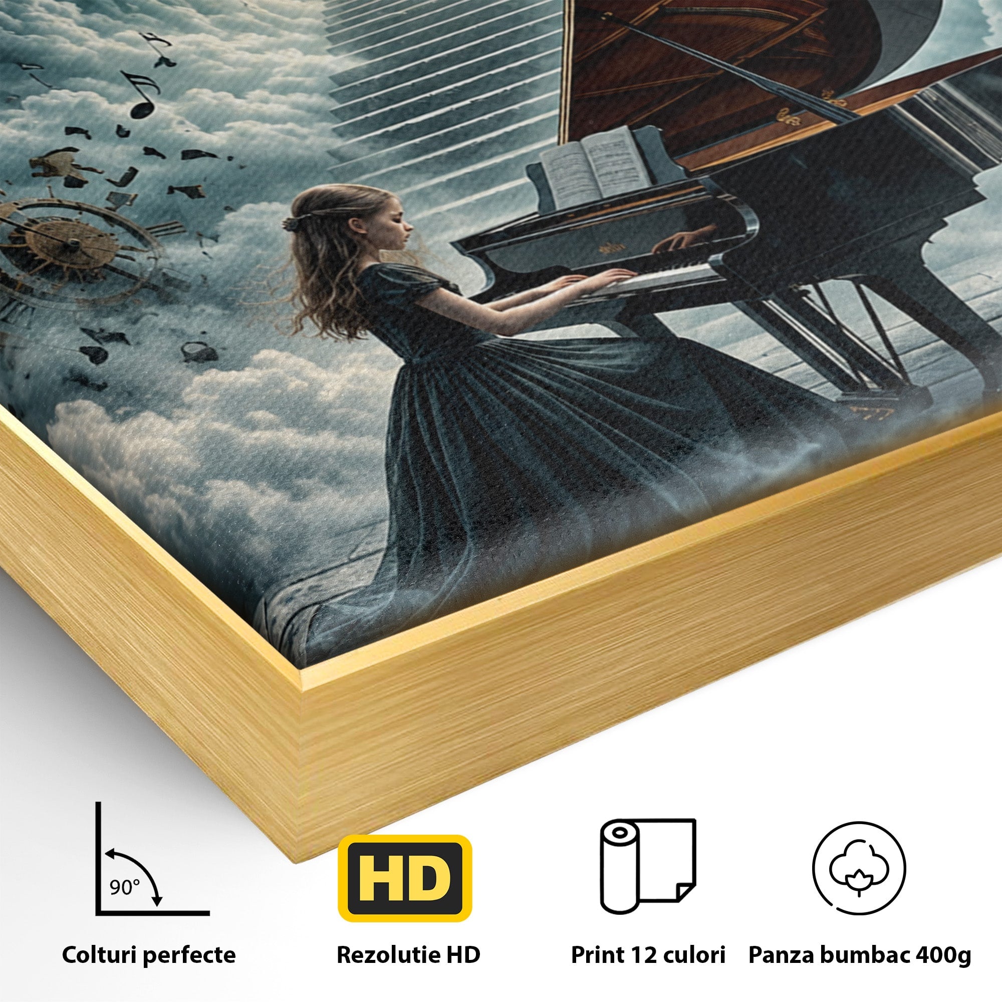 Tablou Canvas Premium LuxCanva® U1031, Pianista In Paradis, Fantezie, Nori, Muzica, Arta, Pian, Living, Vis, Culori Vibrante