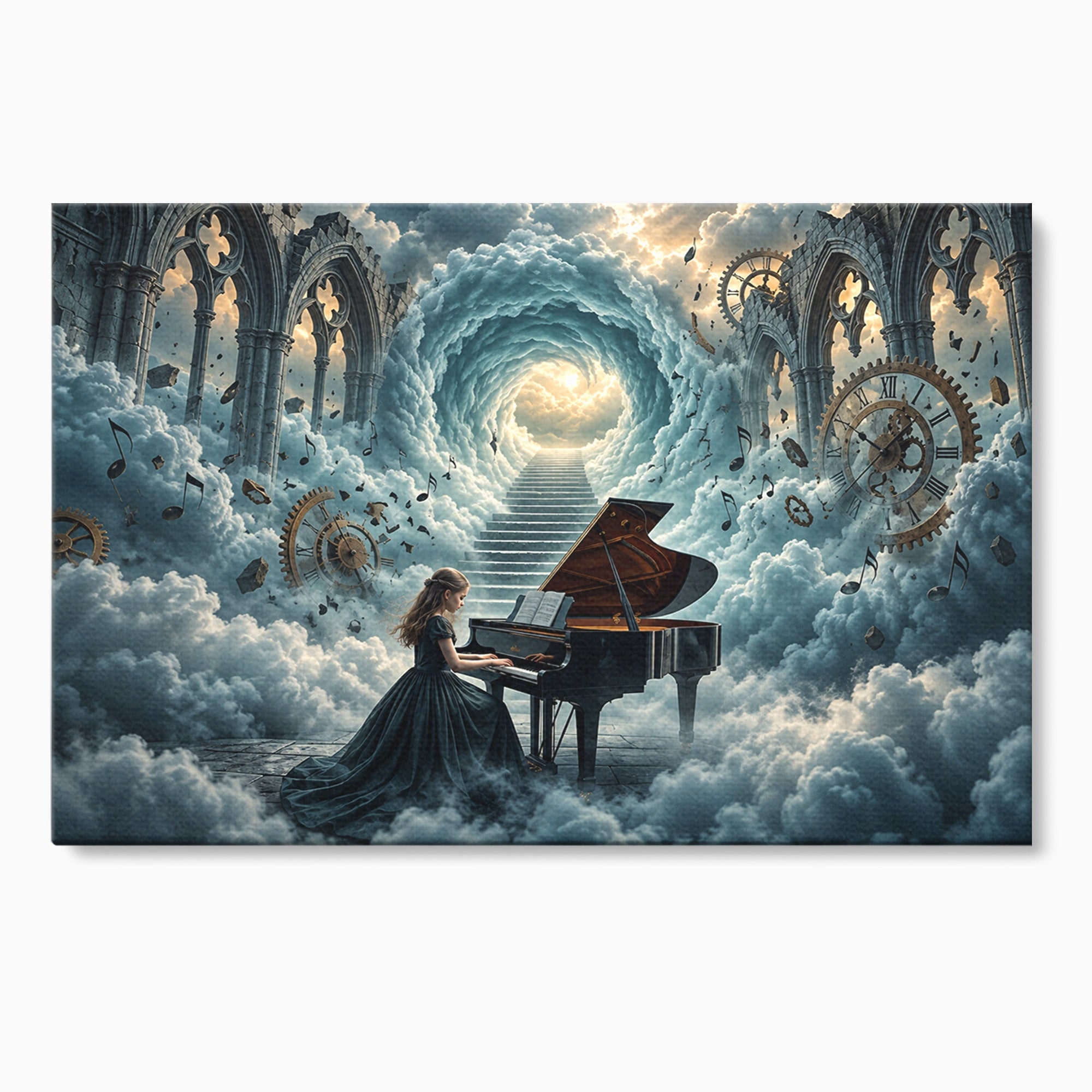 Tablou Canvas Premium LuxCanva® U1031, Pianista In Paradis, Fantezie, Nori, Muzica, Arta, Pian, Living, Vis, Culori Vibrante