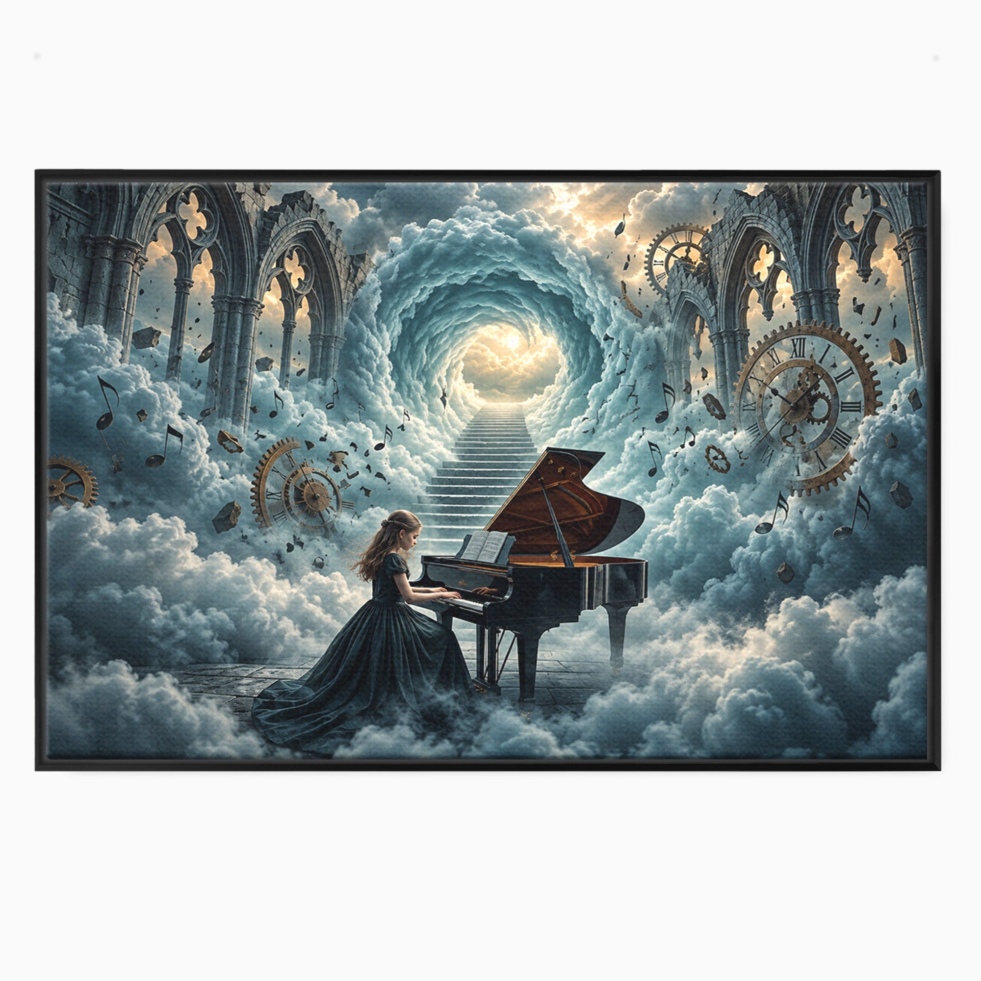 Tablou Canvas Premium LuxCanva® U1031, Pianista In Paradis, Fantezie, Nori, Muzica, Arta, Pian, Living, Vis, Culori Vibrante