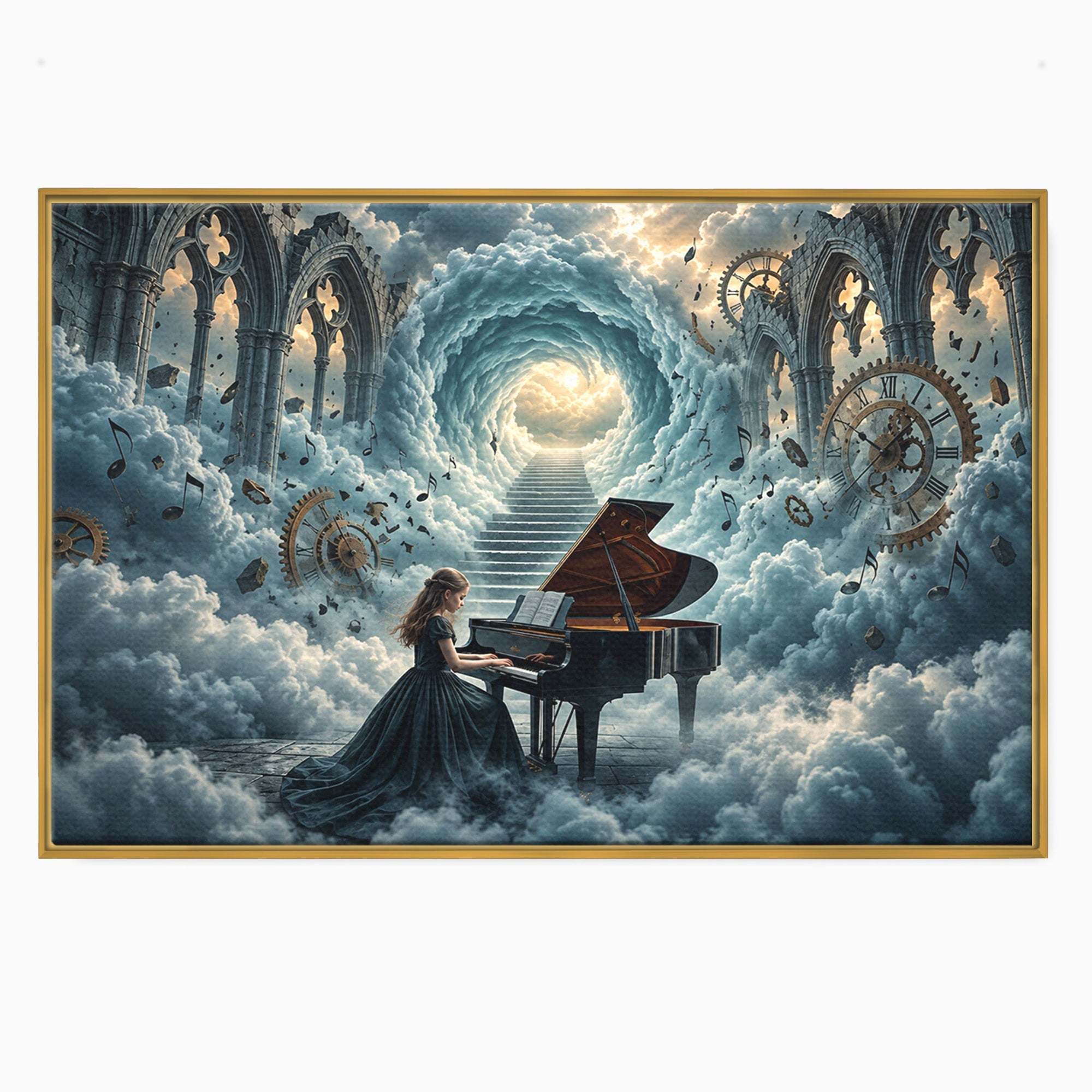 Tablou Canvas Premium LuxCanva® U1031, Pianista In Paradis, Fantezie, Nori, Muzica, Arta, Pian, Living, Vis, Culori Vibrante