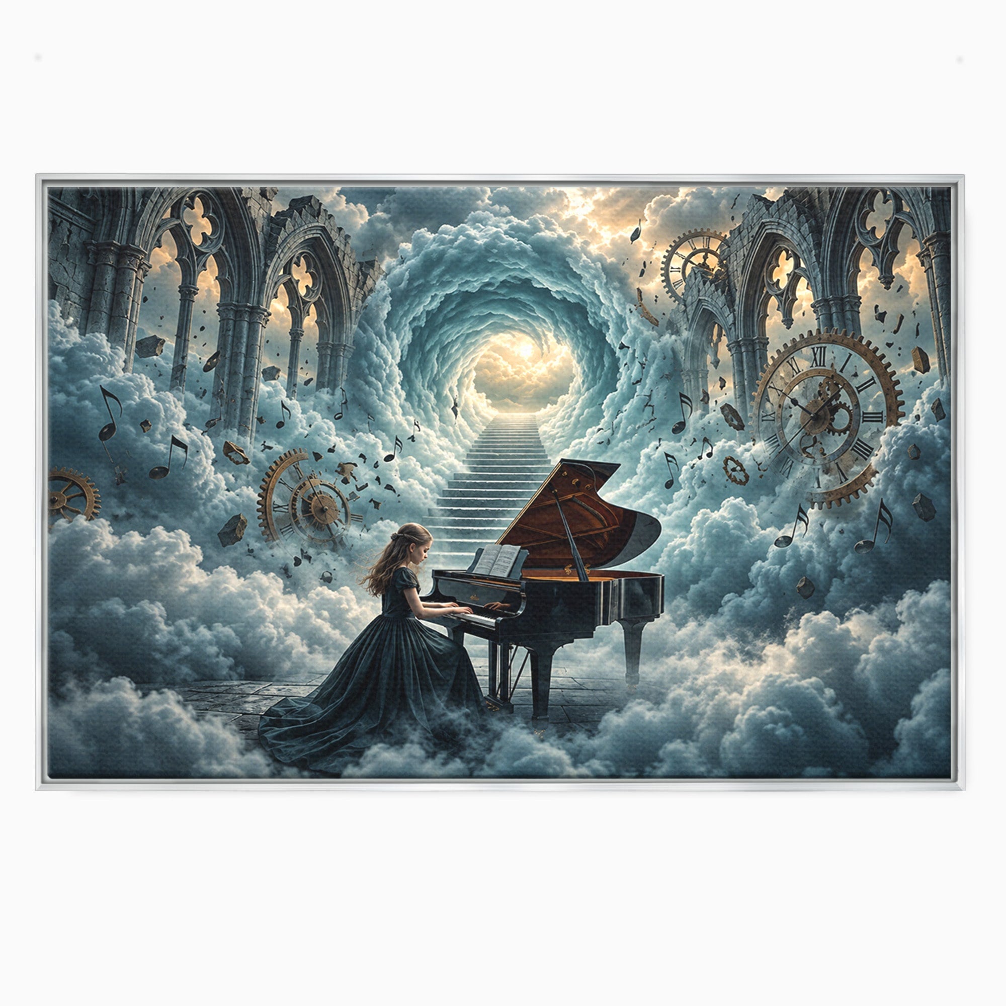 Tablou Canvas Premium LuxCanva® U1031, Pianista In Paradis, Fantezie, Nori, Muzica, Arta, Pian, Living, Vis, Culori Vibrante