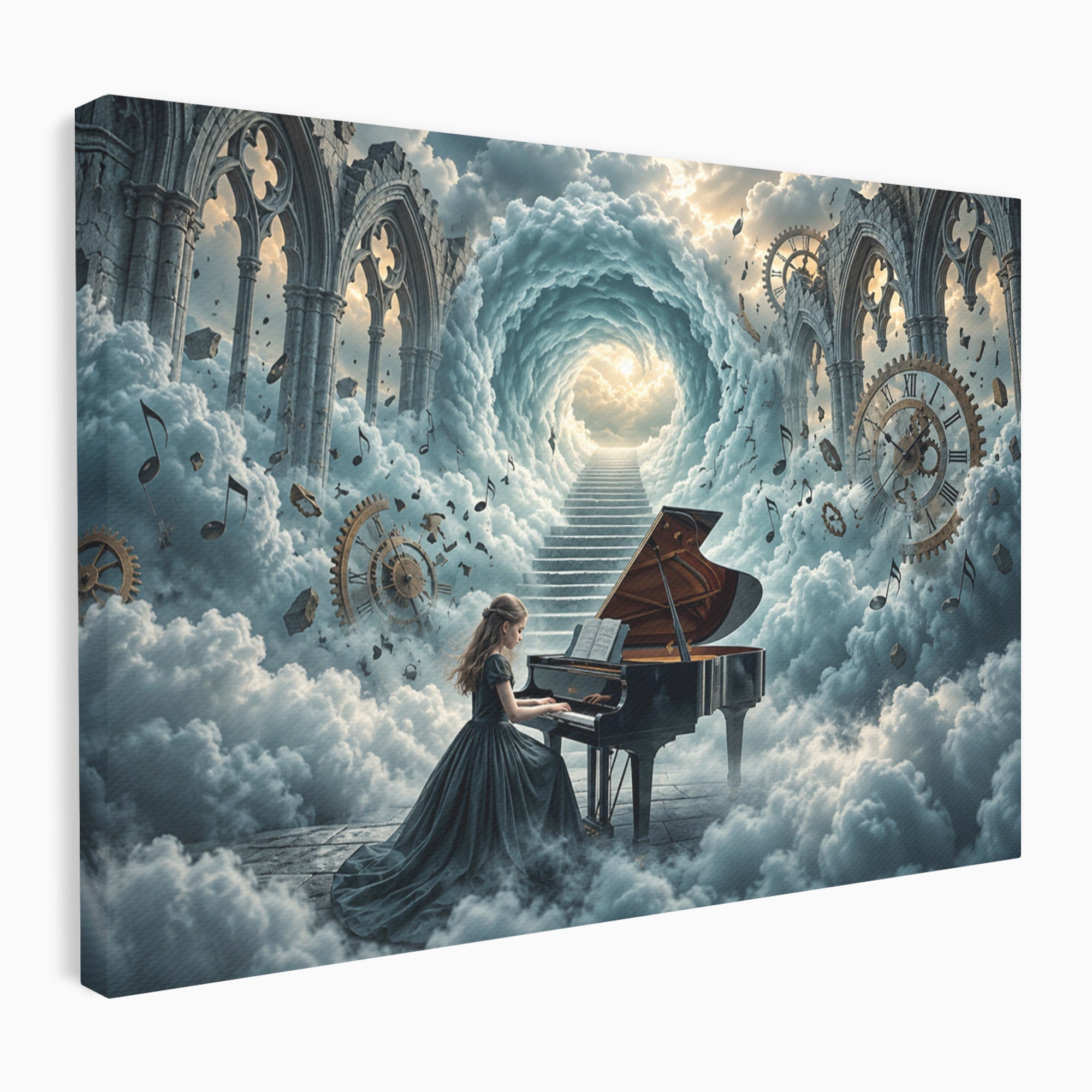 Tablou Canvas Premium LuxCanva® U1031, Pianista In Paradis, Fantezie, Nori, Muzica, Arta, Pian, Living, Vis, Culori Vibrante