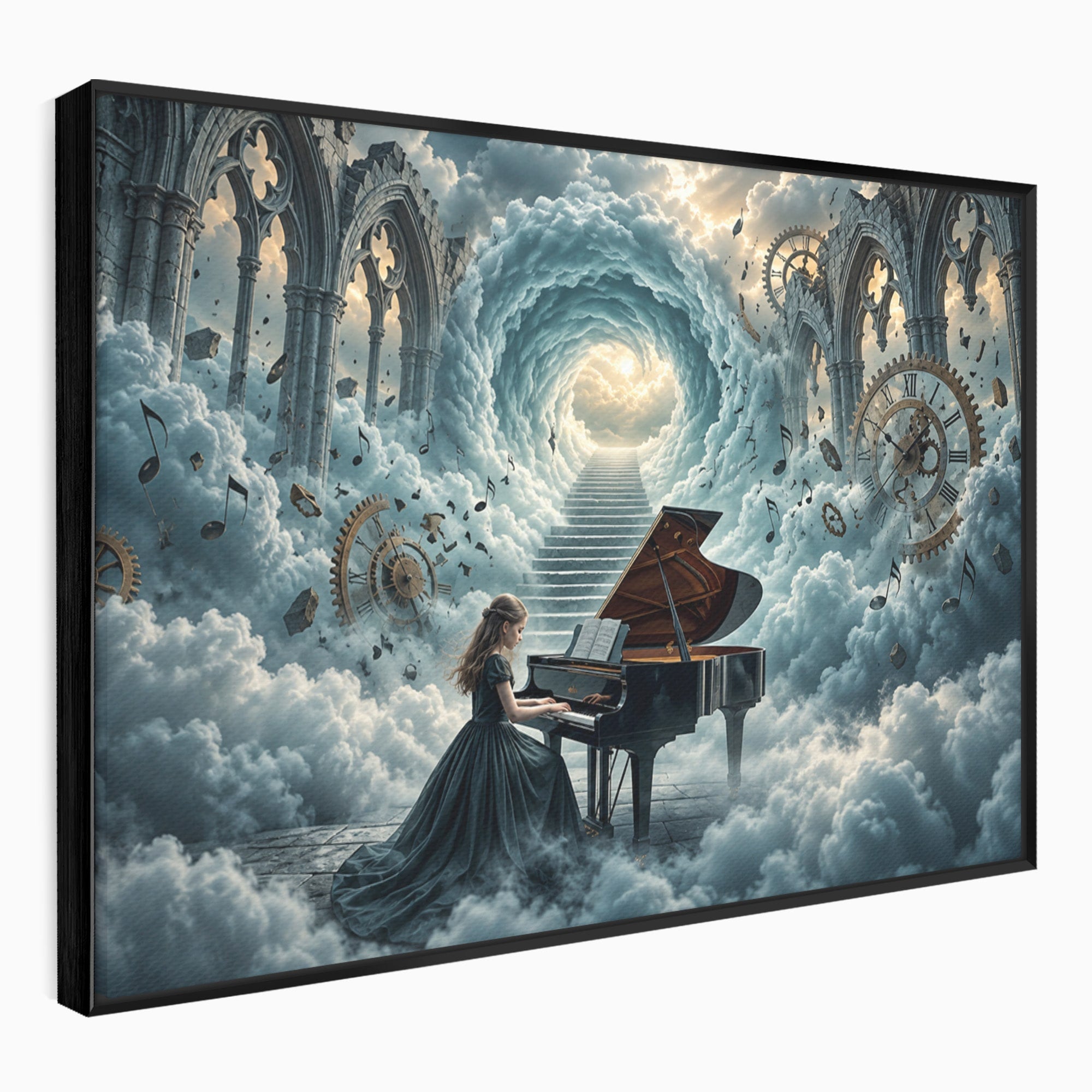 Tablou Canvas Premium LuxCanva® U1031, Pianista In Paradis, Fantezie, Nori, Muzica, Arta, Pian, Living, Vis, Culori Vibrante