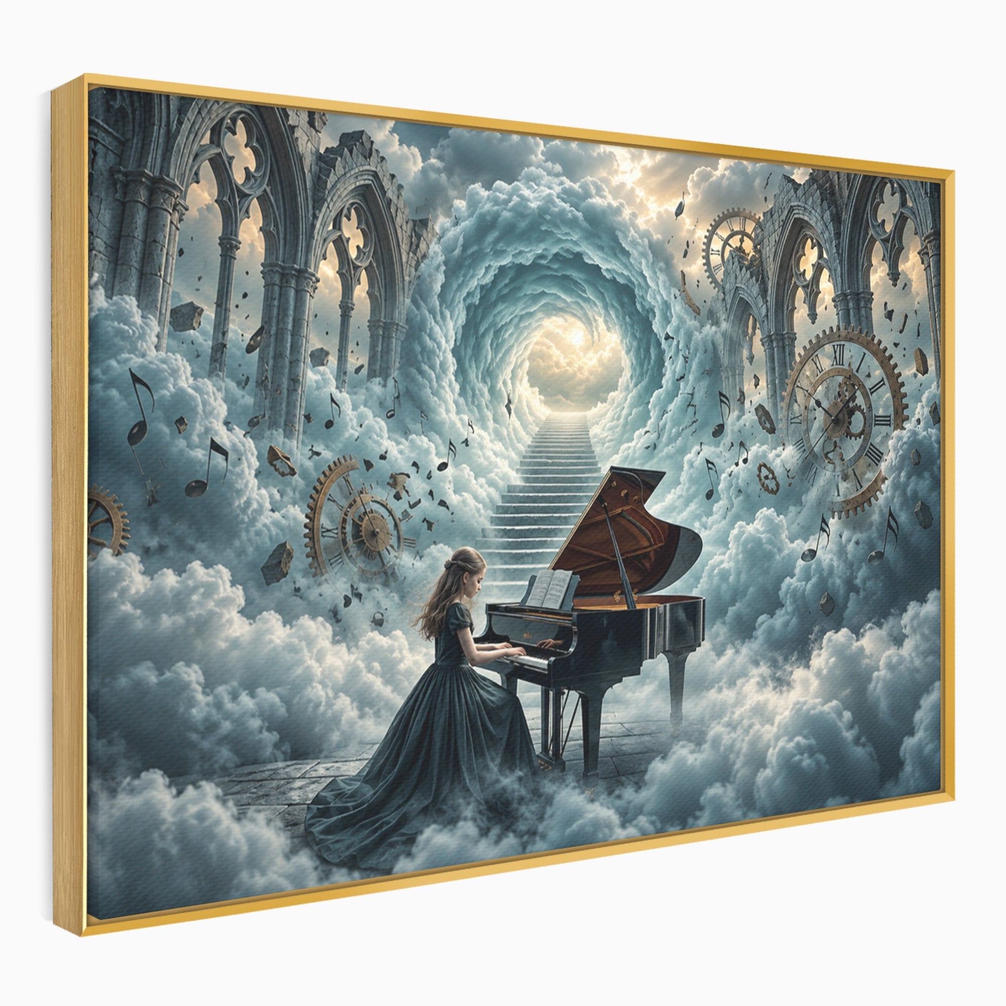 Tablou Canvas Premium LuxCanva® U1031, Pianista In Paradis, Fantezie, Nori, Muzica, Arta, Pian, Living, Vis, Culori Vibrante