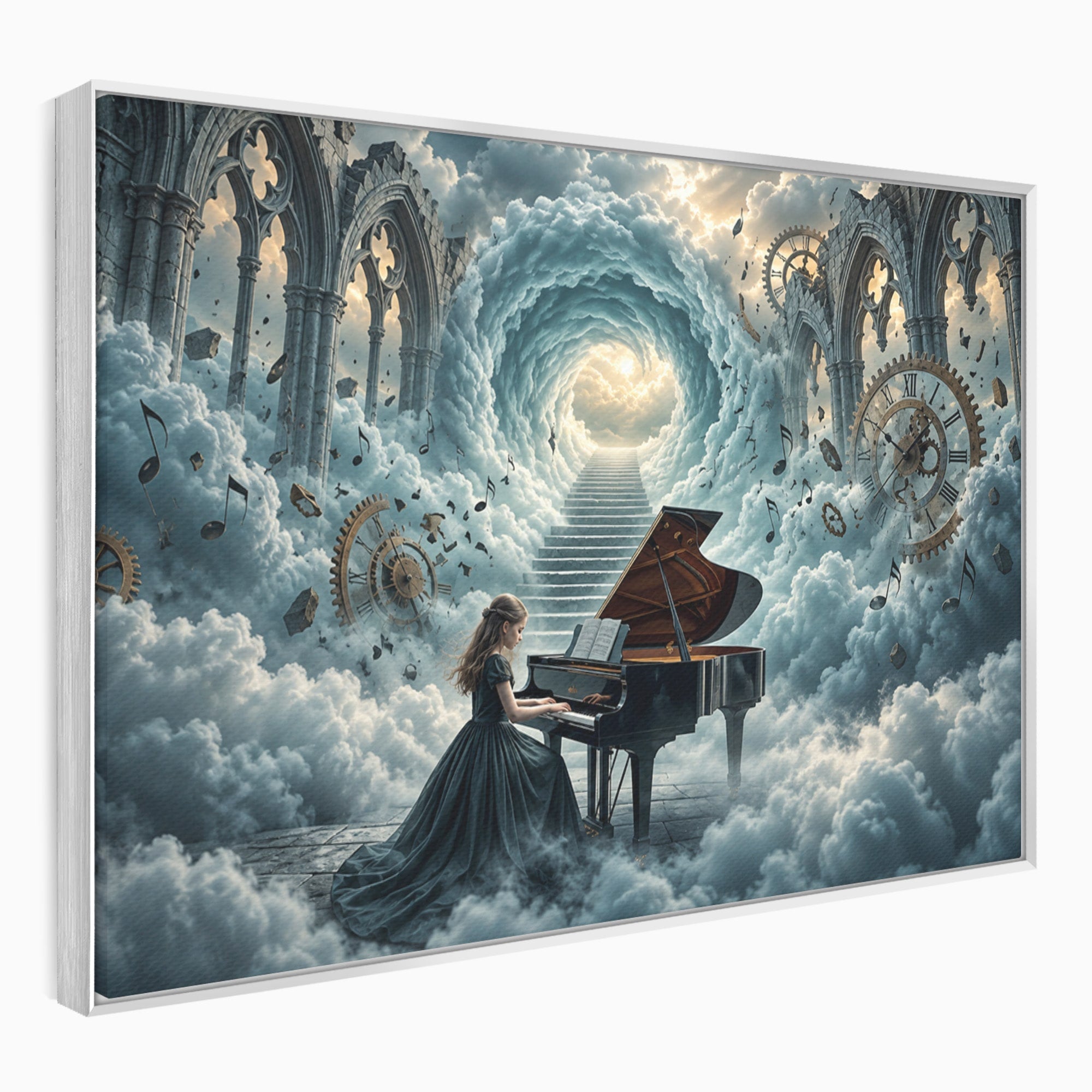 Tablou Canvas Premium LuxCanva® U1031, Pianista In Paradis, Fantezie, Nori, Muzica, Arta, Pian, Living, Vis, Culori Vibrante