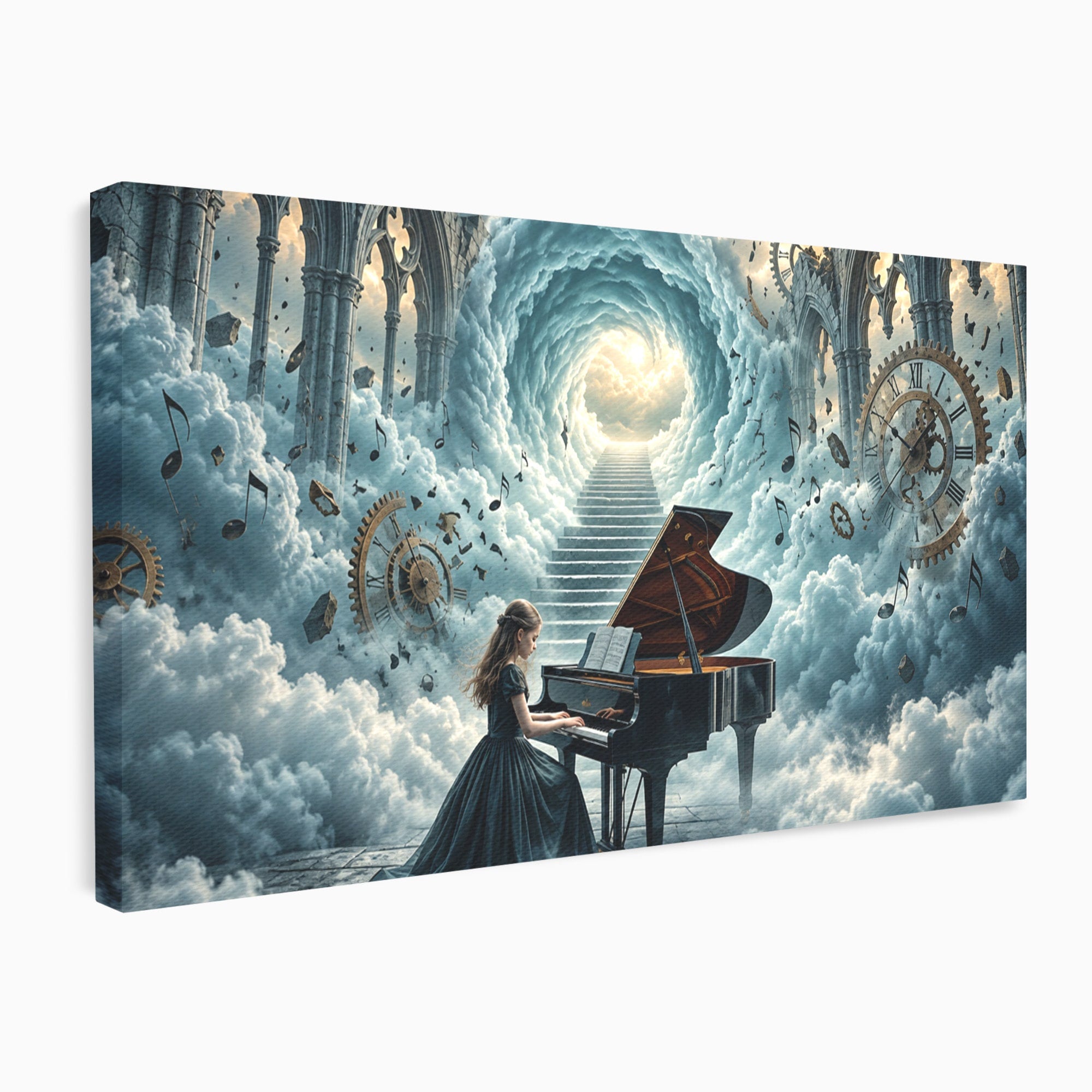 Tablou Canvas Premium LuxCanva® U1031, Pianista In Paradis, Fantezie, Nori, Muzica, Arta, Pian, Living, Vis, Culori Vibrante