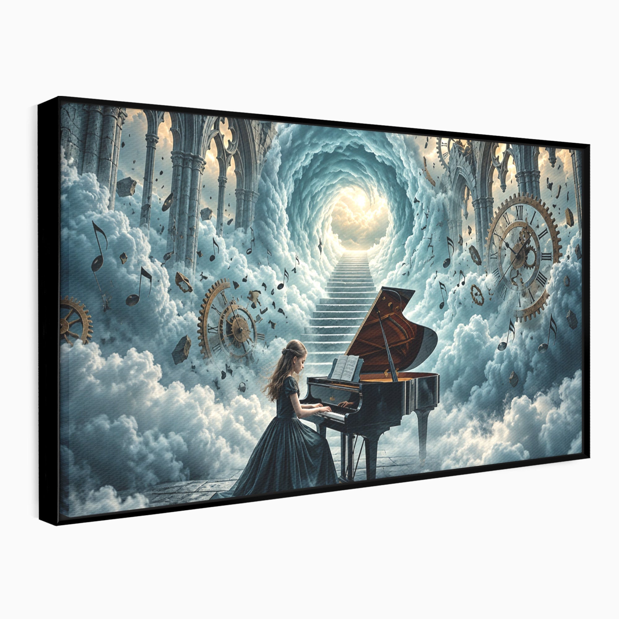 Tablou Canvas Premium LuxCanva® U1031, Pianista In Paradis, Fantezie, Nori, Muzica, Arta, Pian, Living, Vis, Culori Vibrante