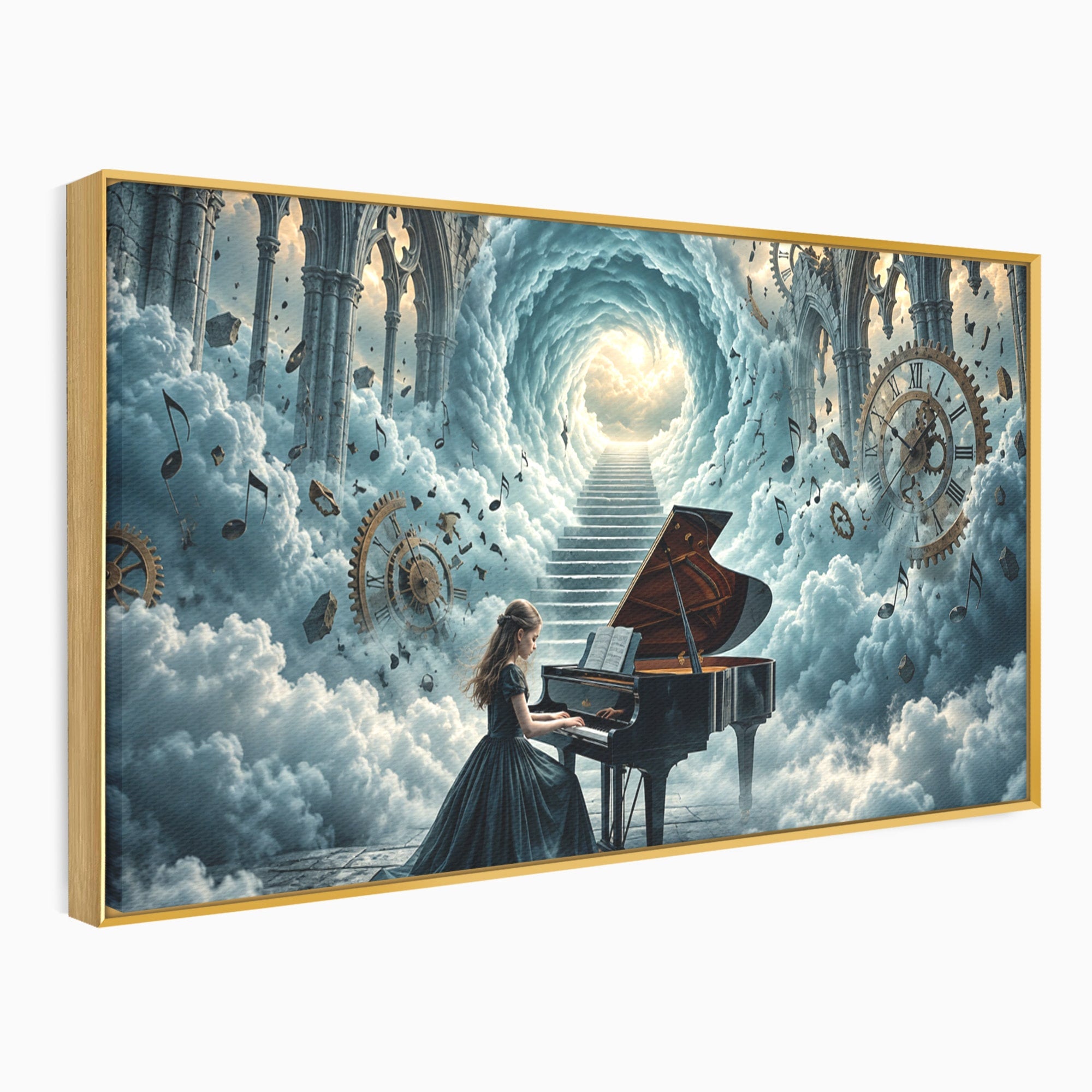 Tablou Canvas Premium LuxCanva® U1031, Pianista In Paradis, Fantezie, Nori, Muzica, Arta, Pian, Living, Vis, Culori Vibrante