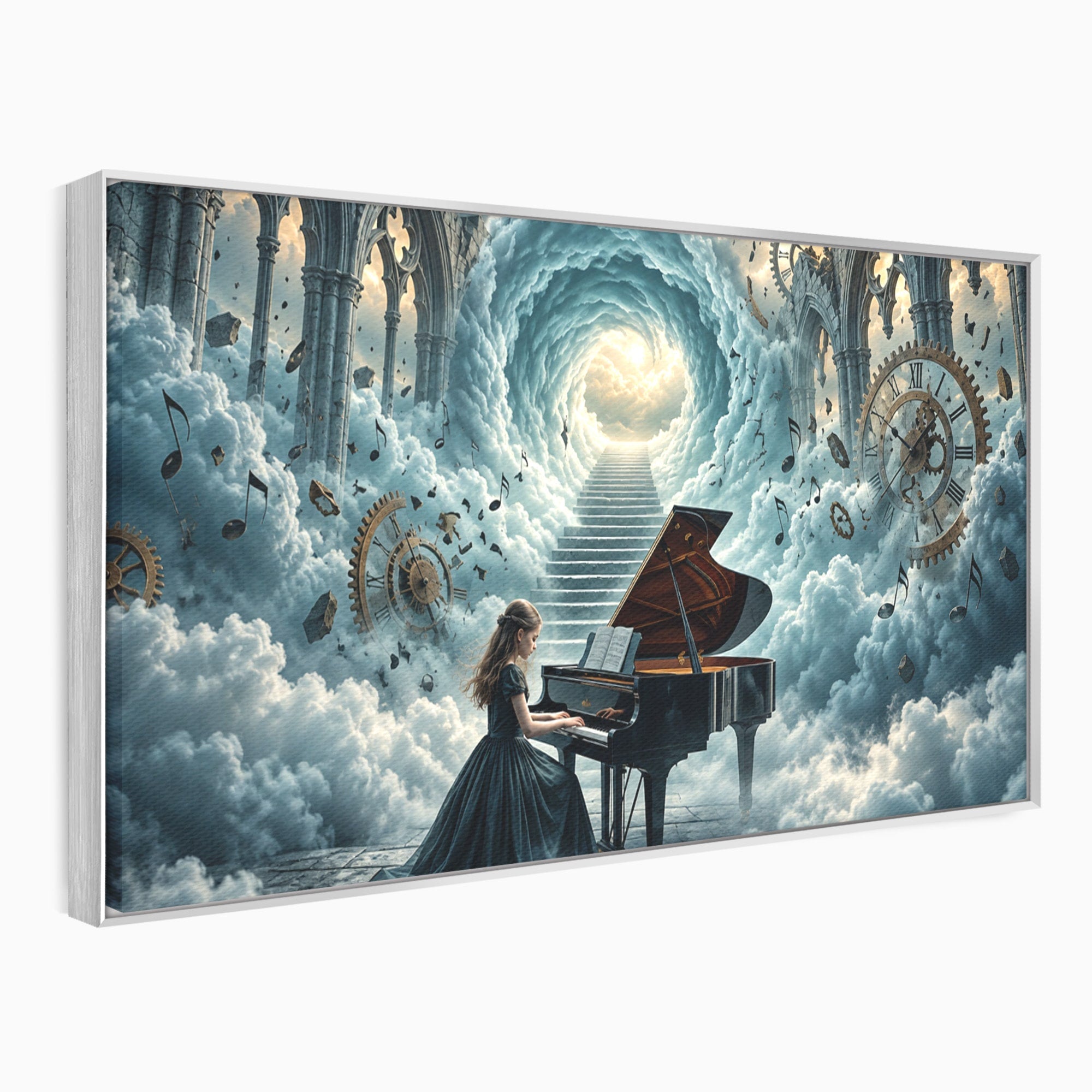 Tablou Canvas Premium LuxCanva® U1031, Pianista In Paradis, Fantezie, Nori, Muzica, Arta, Pian, Living, Vis, Culori Vibrante