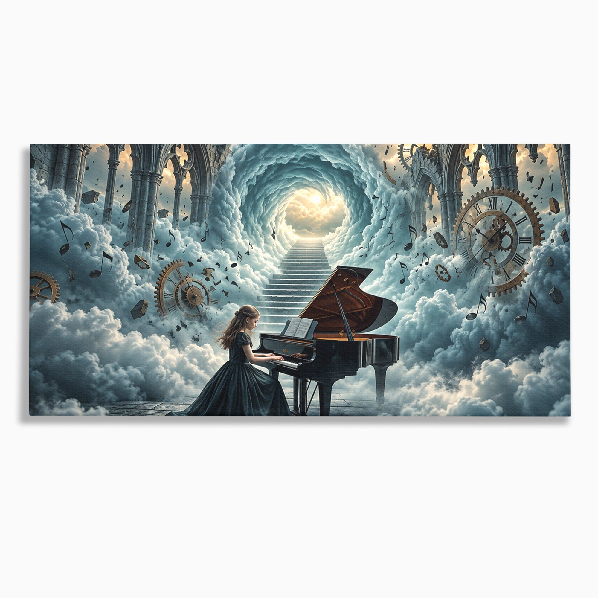 Tablou Canvas Premium LuxCanva® U1031, Pianista In Paradis, Fantezie, Nori, Muzica, Arta, Pian, Living, Vis, Culori Vibrante