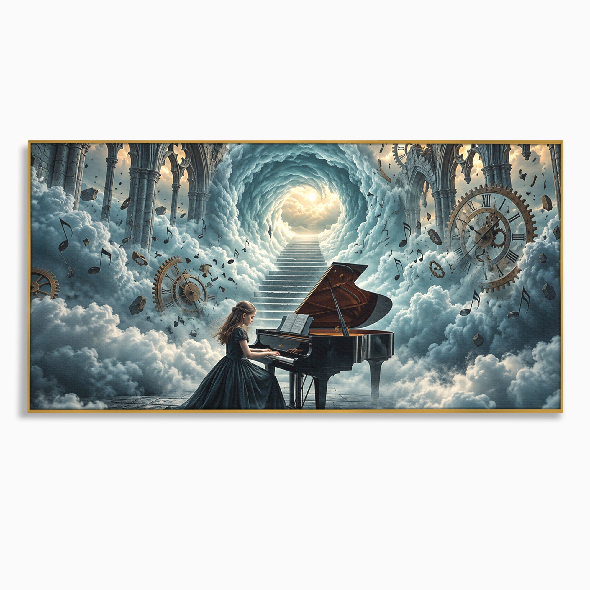 Tablou Canvas Premium LuxCanva® U1031, Pianista In Paradis, Fantezie, Nori, Muzica, Arta, Pian, Living, Vis, Culori Vibrante