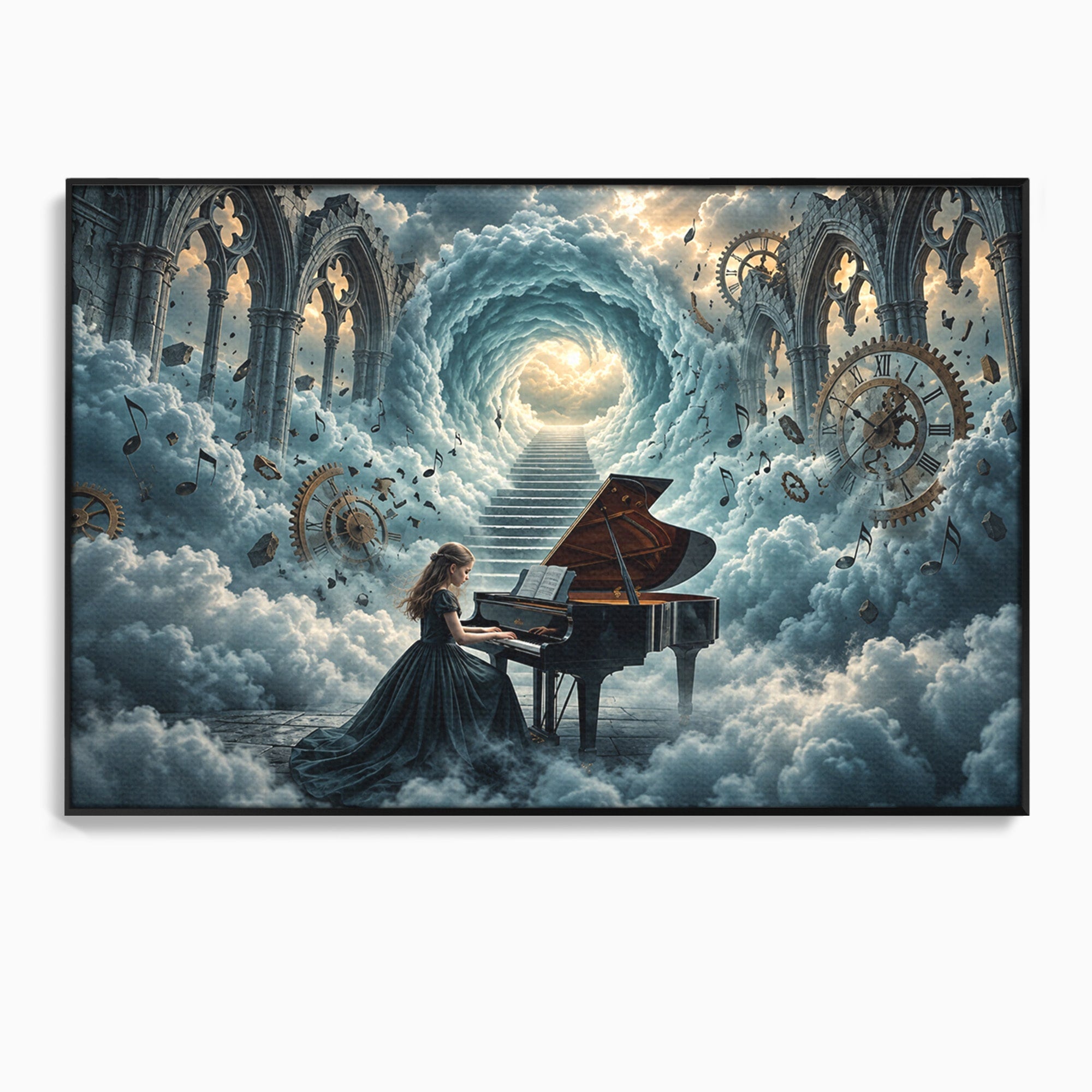 Tablou Canvas Premium LuxCanva® U1031, Pianista In Paradis, Fantezie, Nori, Muzica, Arta, Pian, Living, Vis, Culori Vibrante