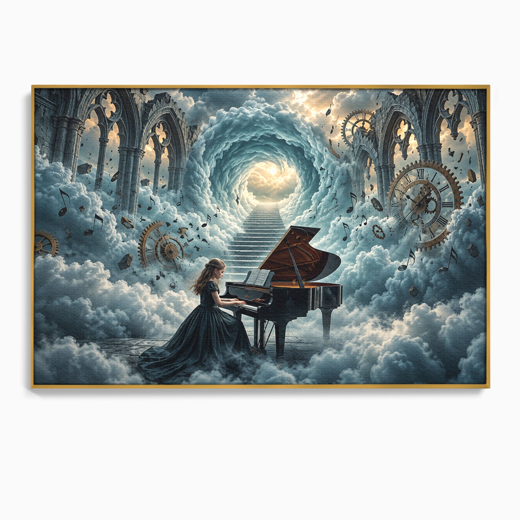 Tablou Canvas Premium LuxCanva® U1031, Pianista In Paradis, Fantezie, Nori, Muzica, Arta, Pian, Living, Vis, Culori Vibrante